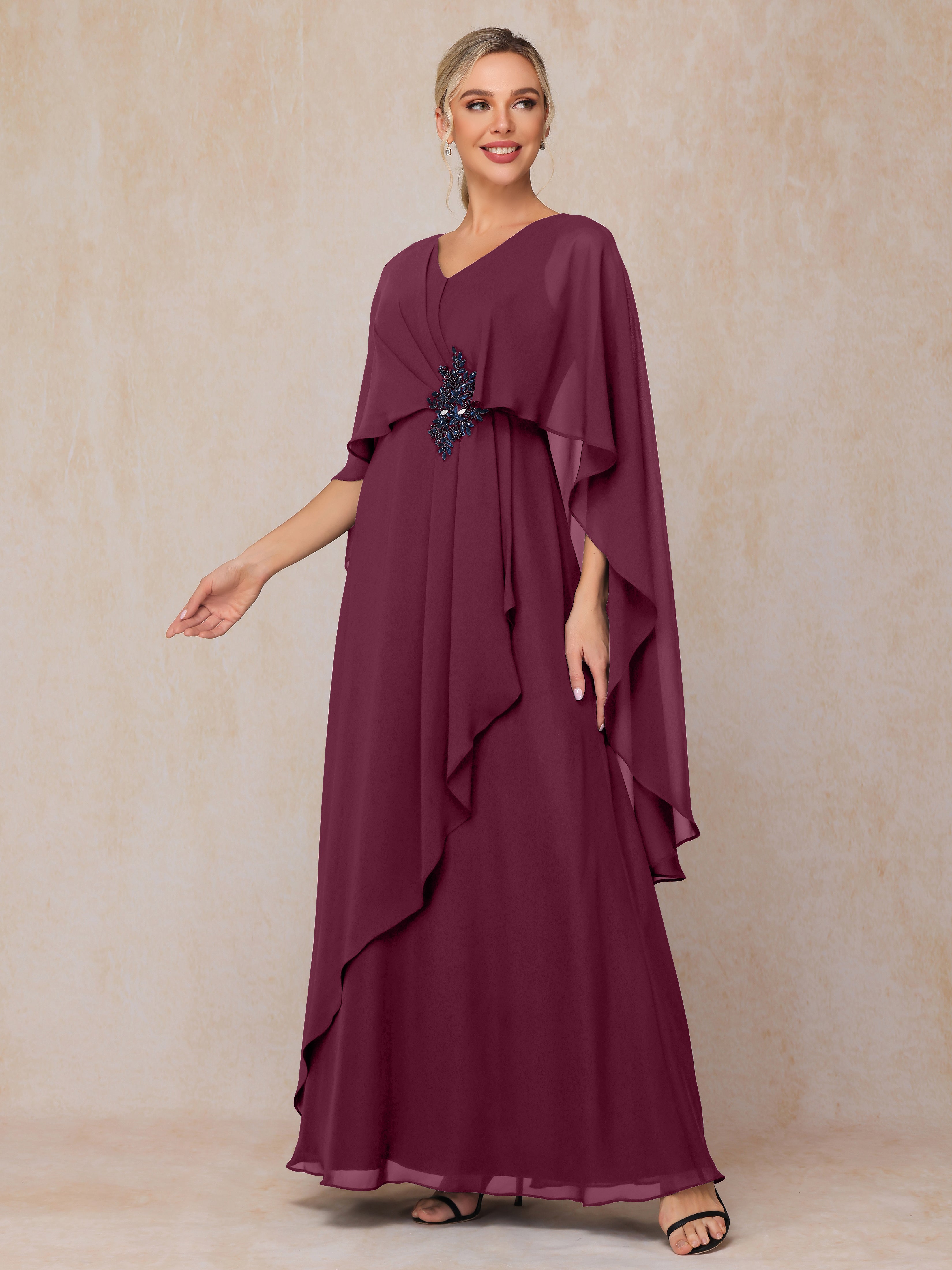 V Neck A Line Chiffon Mother Of The Bride Dress