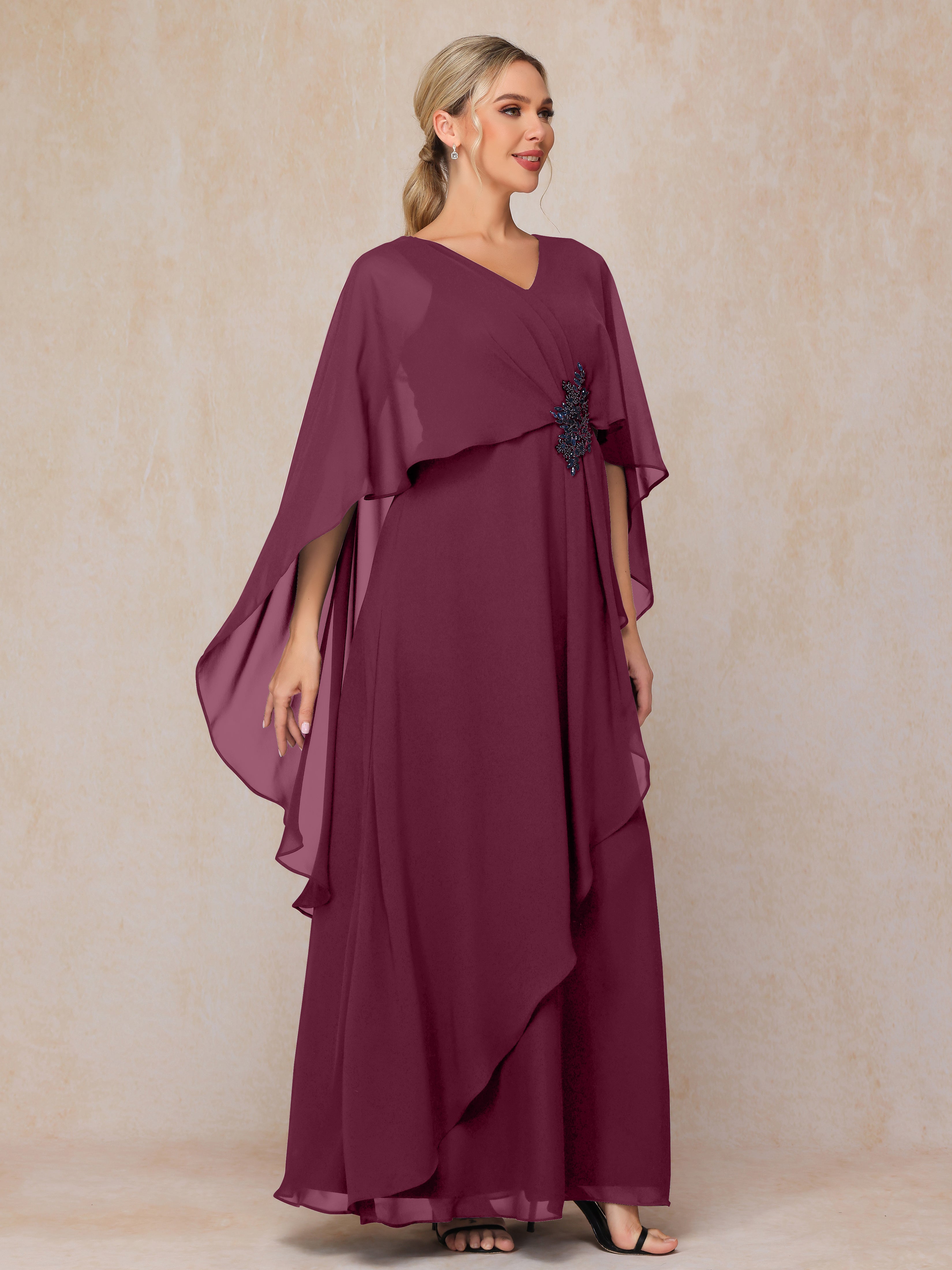 V Neck A Line Chiffon Mother Of The Bride Dress