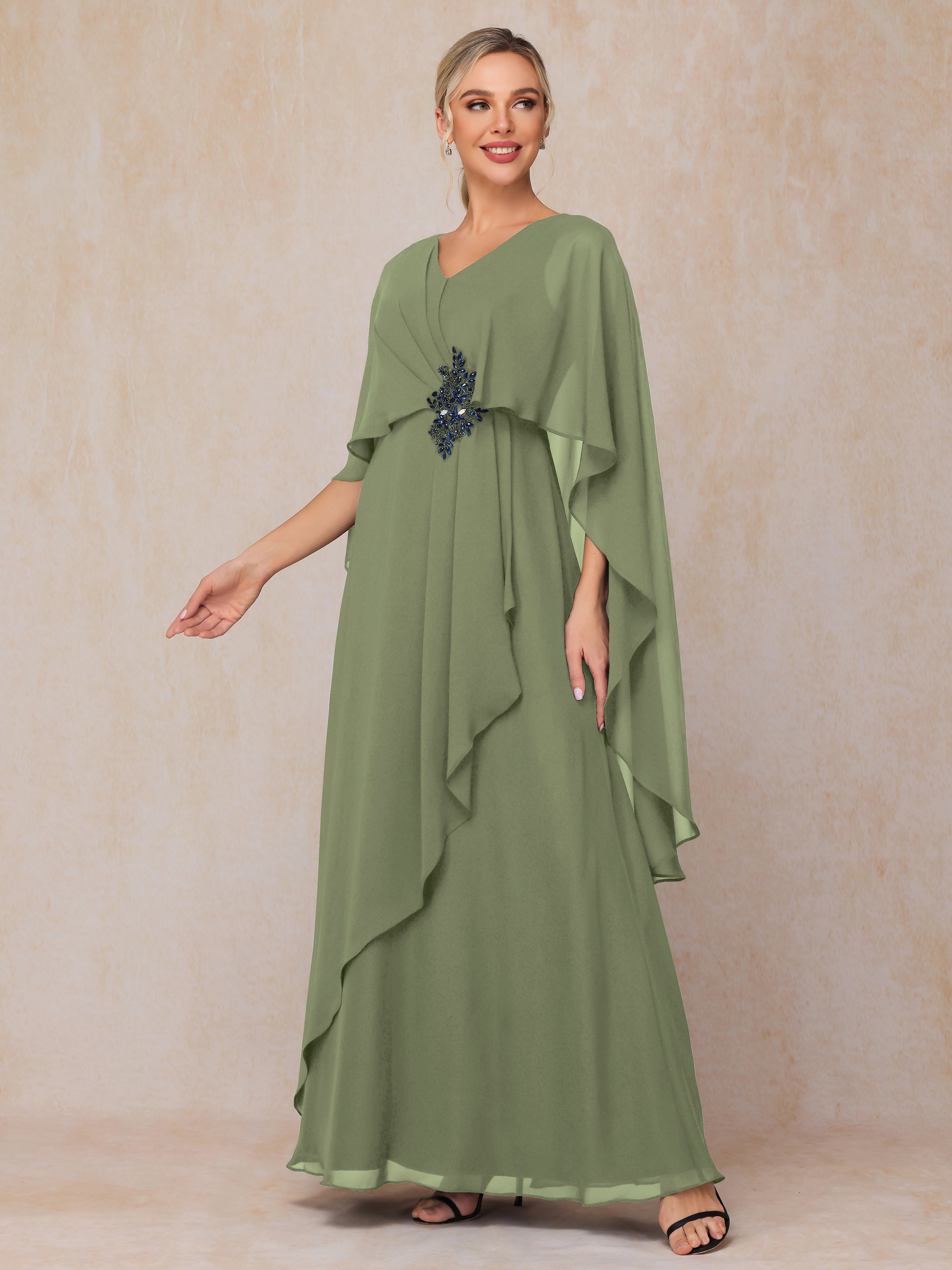 V Neck A Line Chiffon Mother Of The Bride Dress