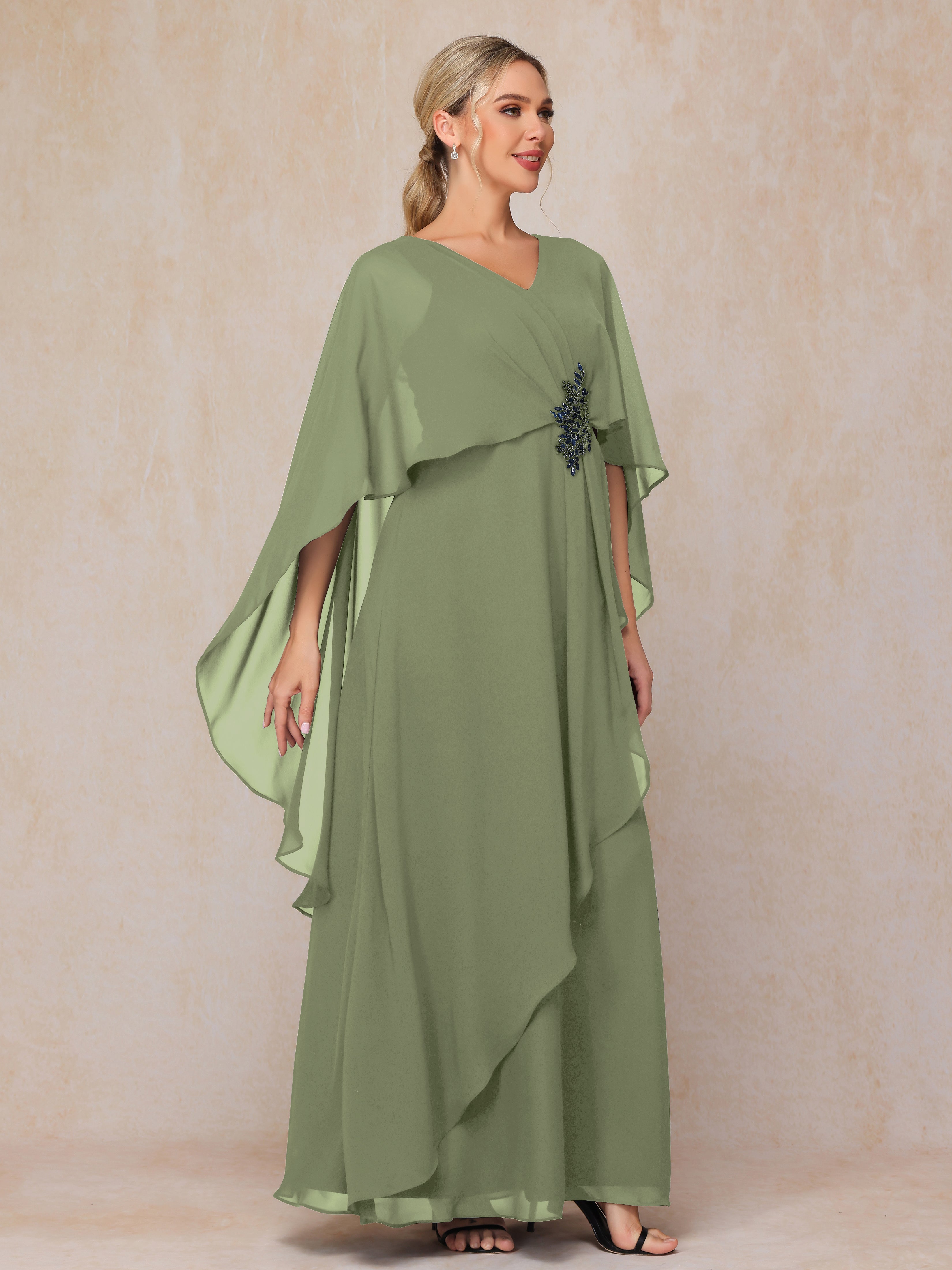 V Neck A Line Chiffon Mother Of The Bride Dress
