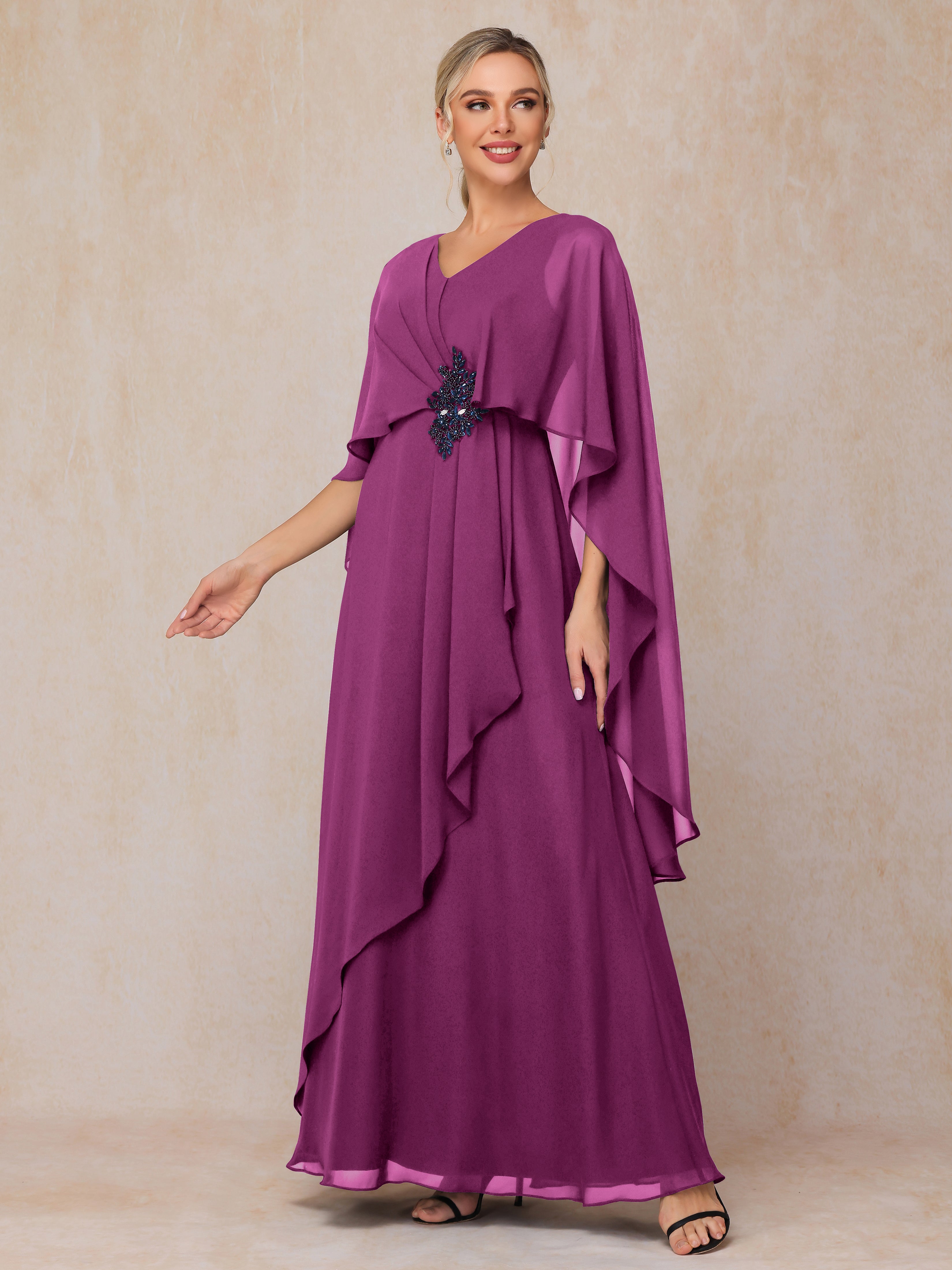 V Neck A Line Chiffon Mother Of The Bride Dress