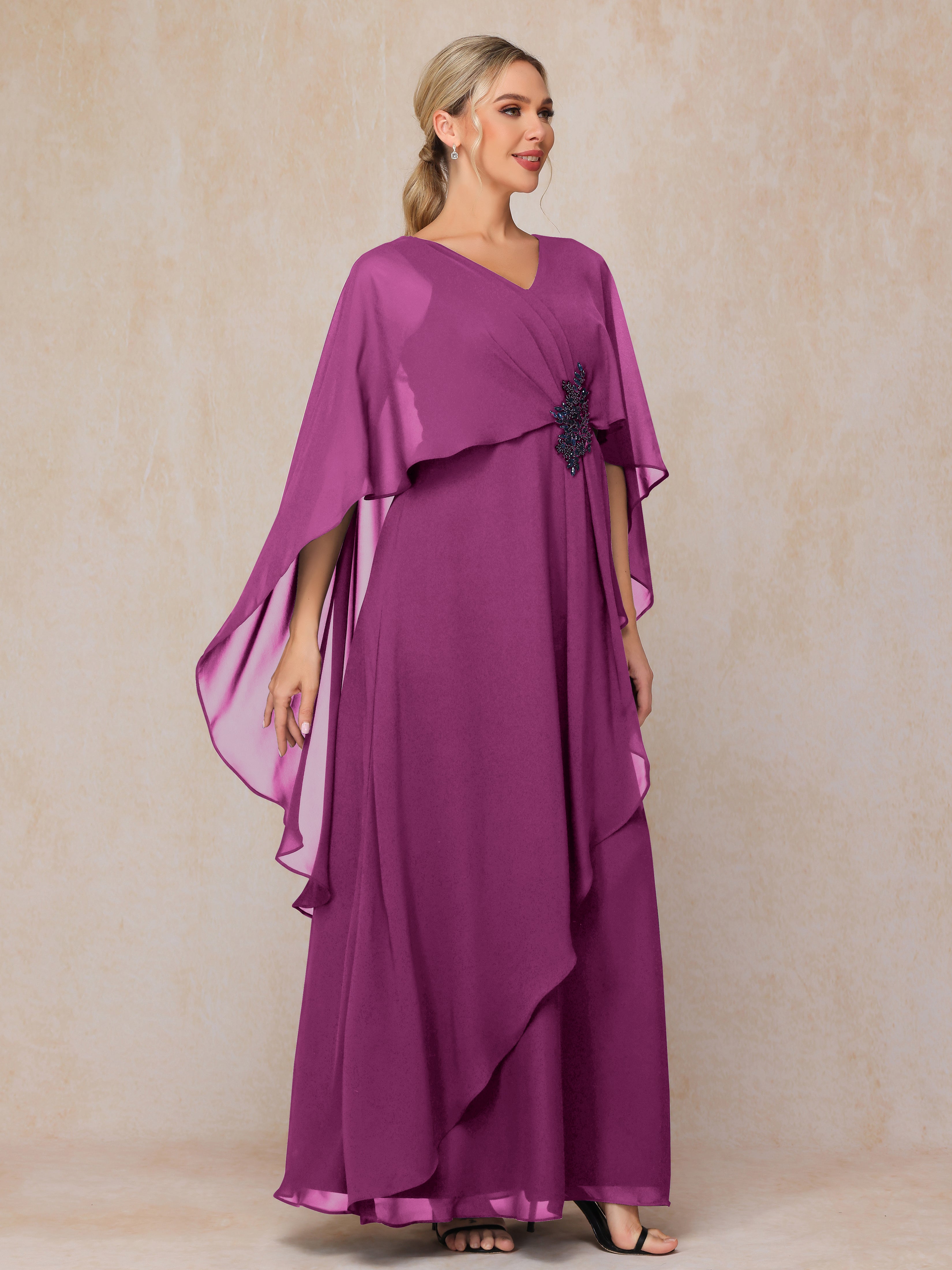 V Neck A Line Chiffon Mother Of The Bride Dress