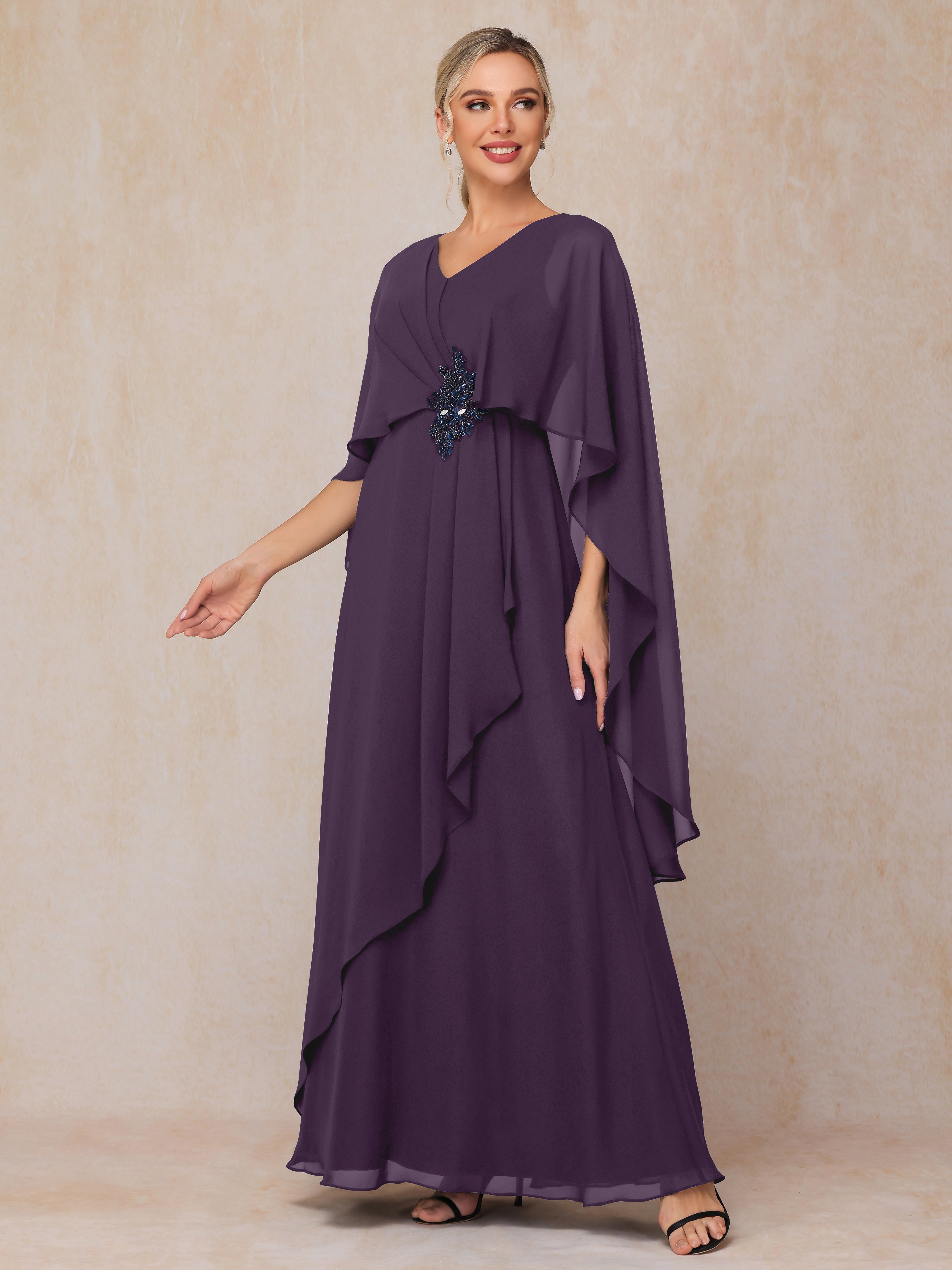 V Neck A Line Chiffon Mother Of The Bride Dress
