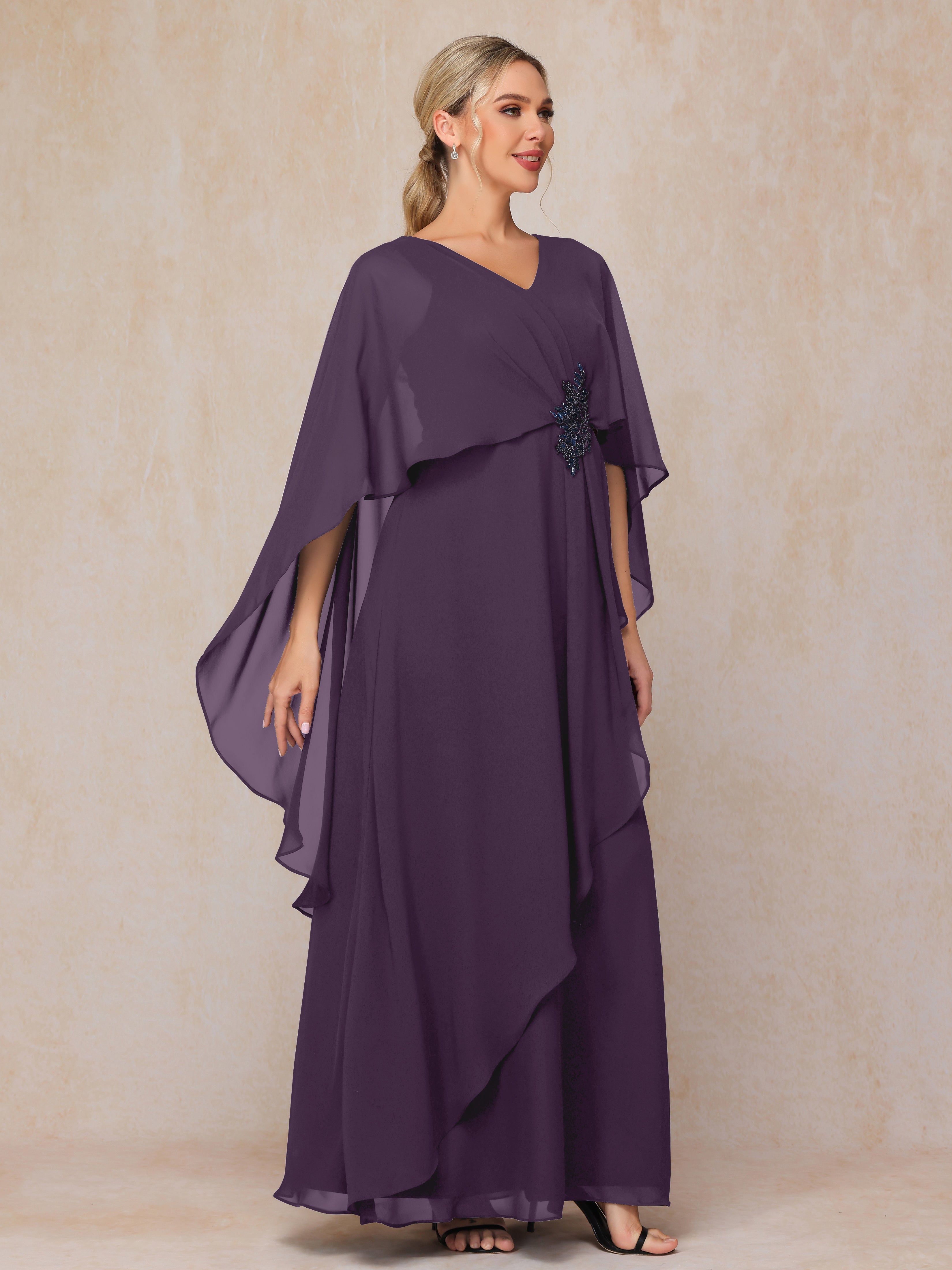 V Neck A Line Chiffon Mother Of The Bride Dress