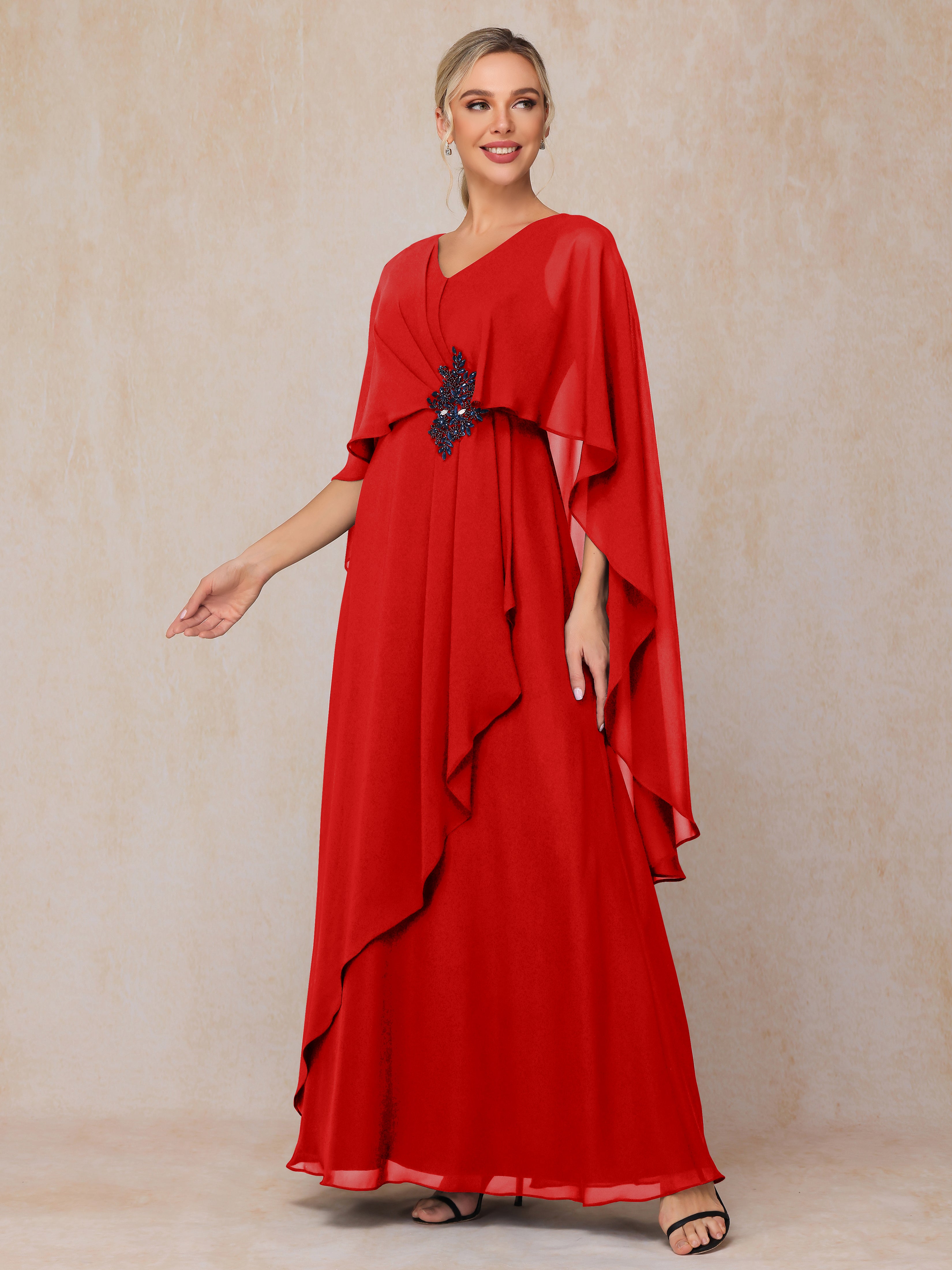 V Neck A Line Chiffon Mother Of The Bride Dress