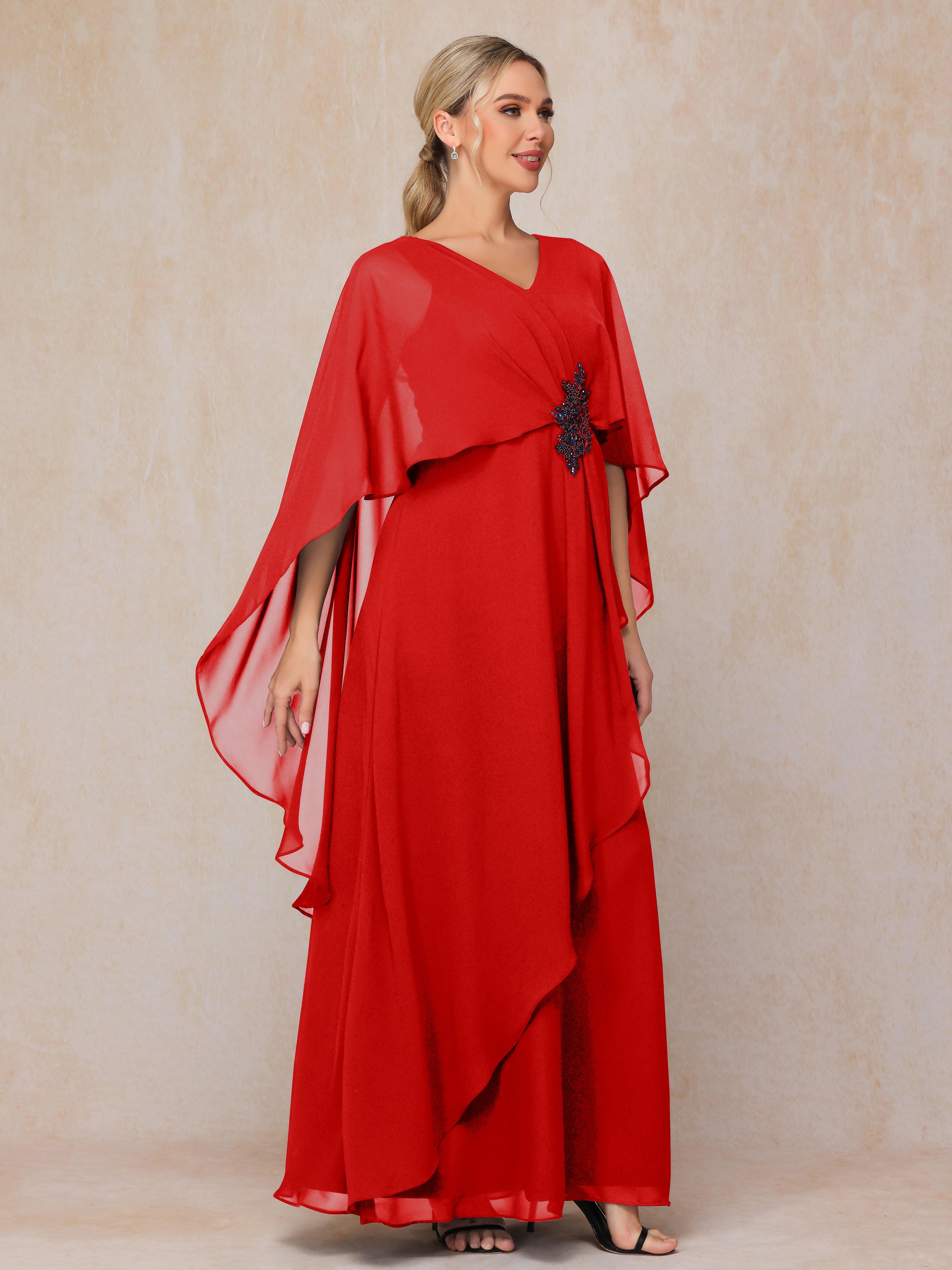 V Neck A Line Chiffon Mother Of The Bride Dress
