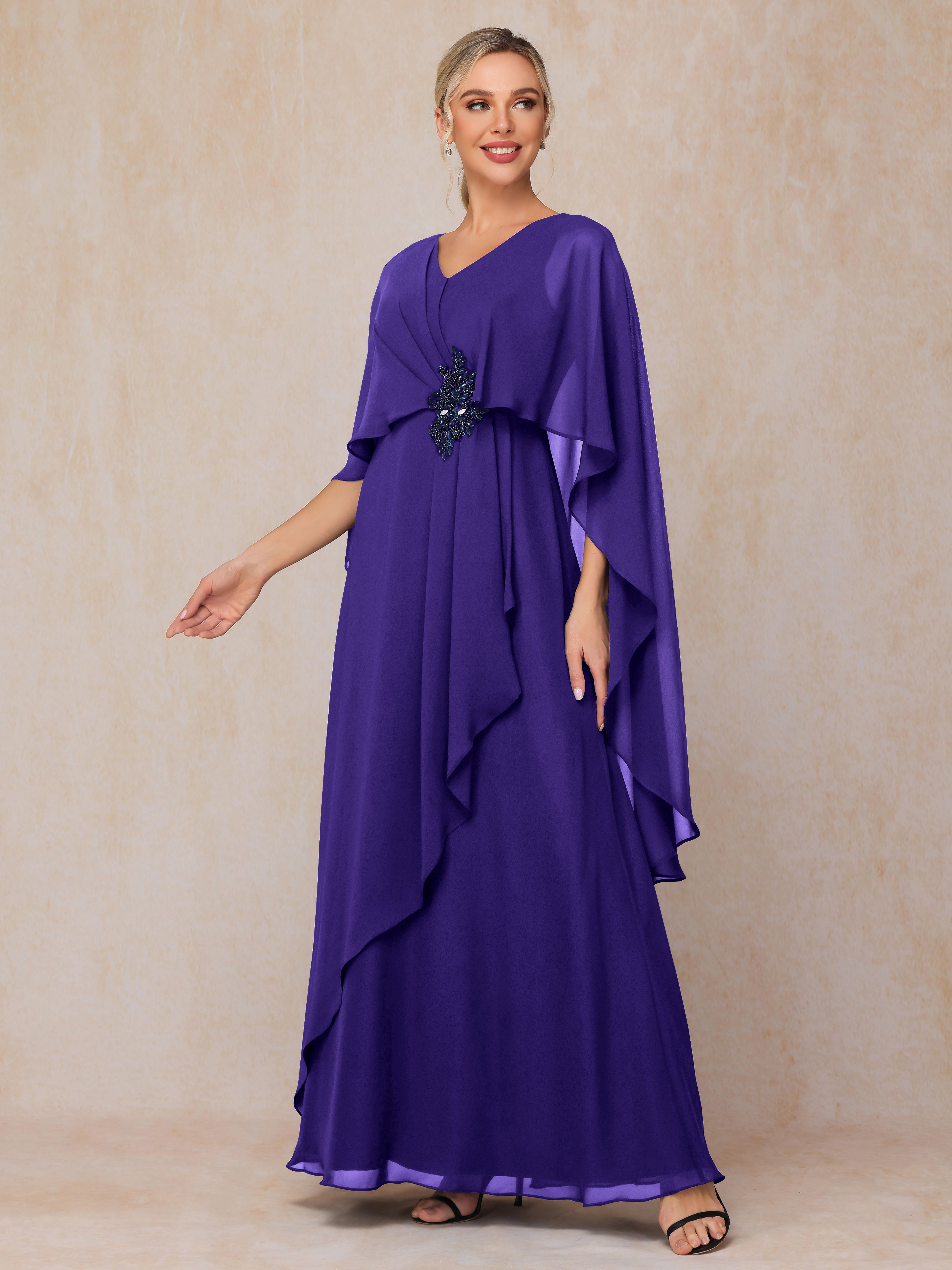 V Neck A Line Chiffon Mother Of The Bride Dress