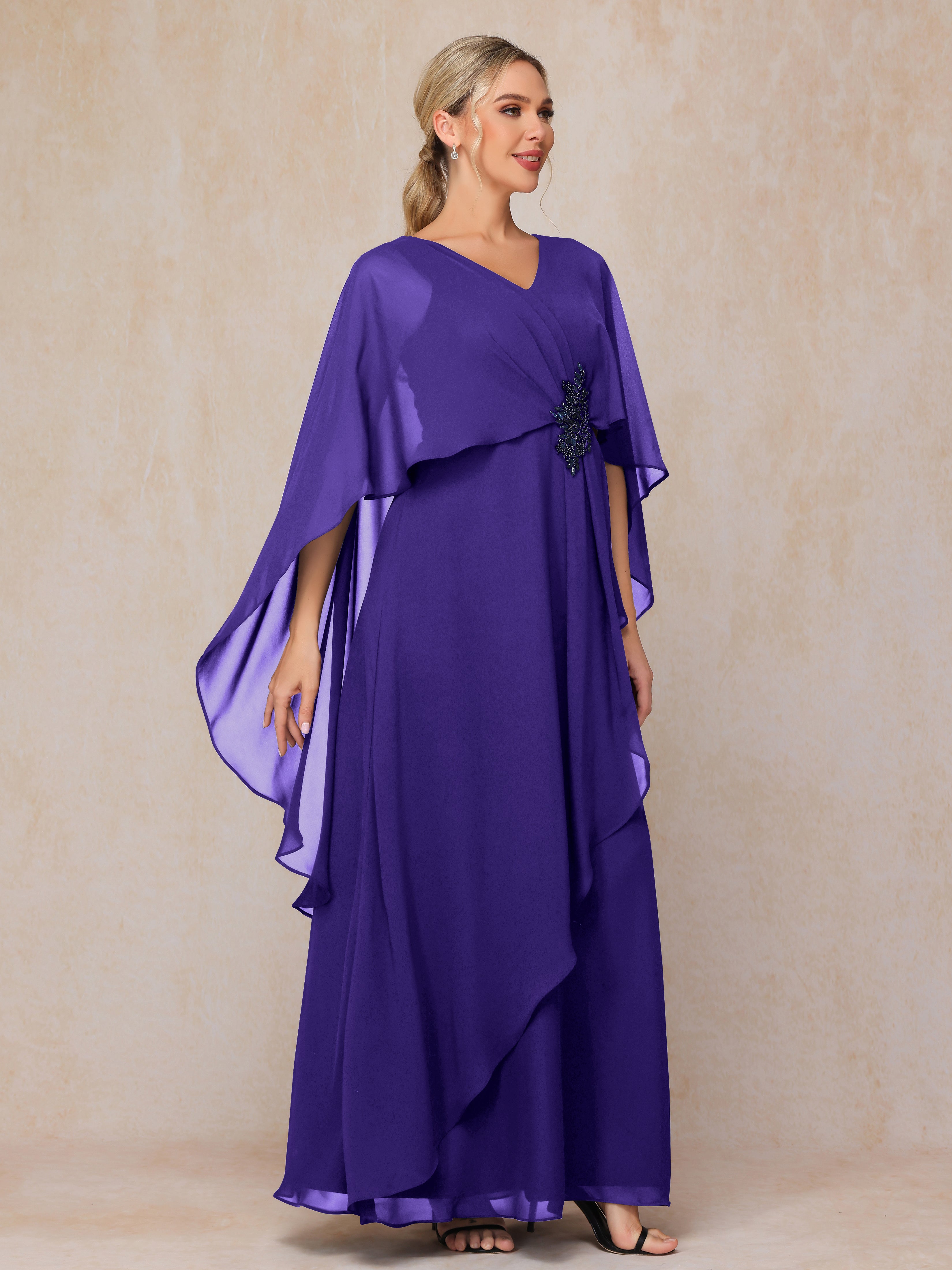 V Neck A Line Chiffon Mother Of The Bride Dress