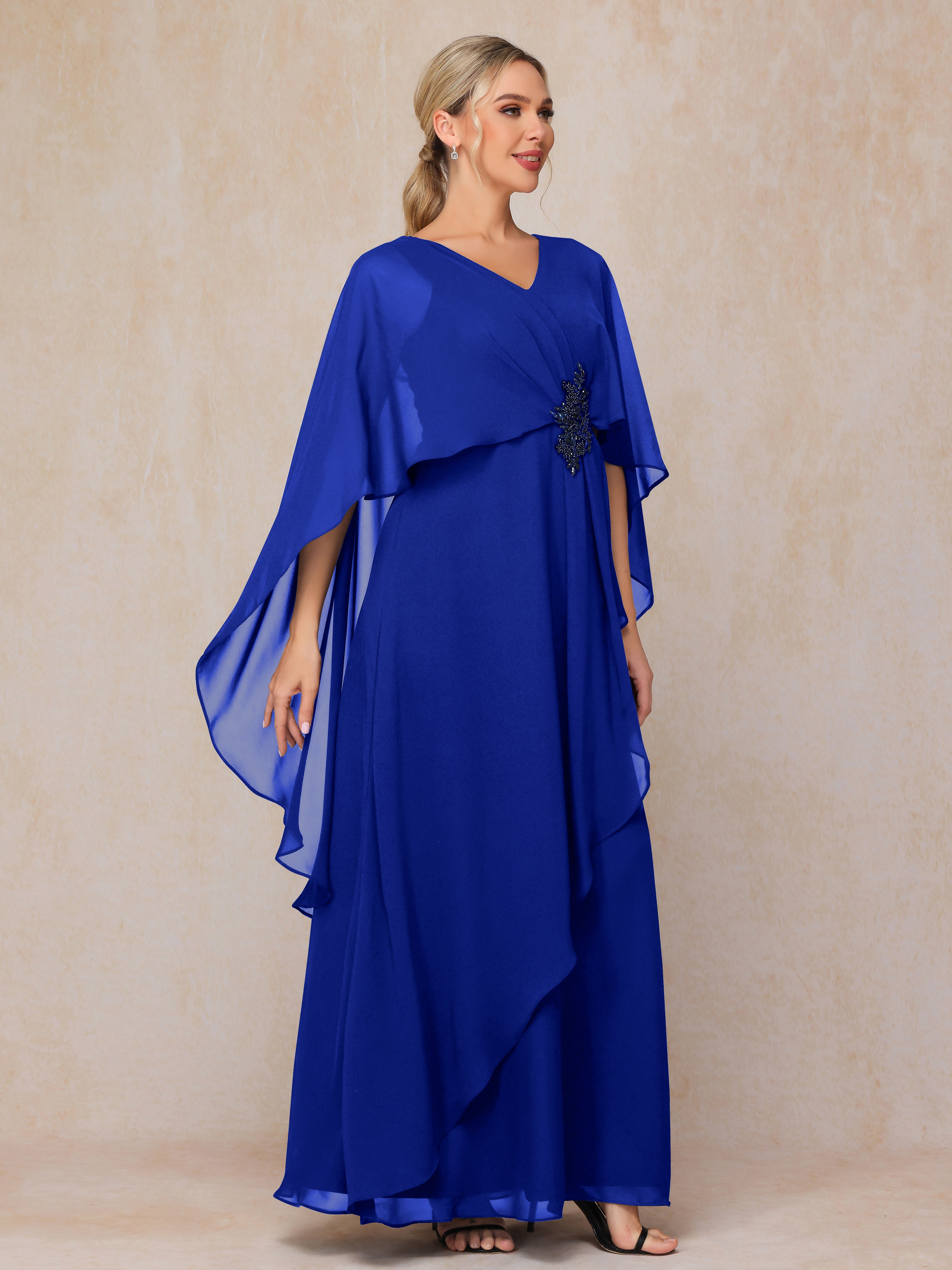 V Neck A Line Chiffon Mother Of The Bride Dress