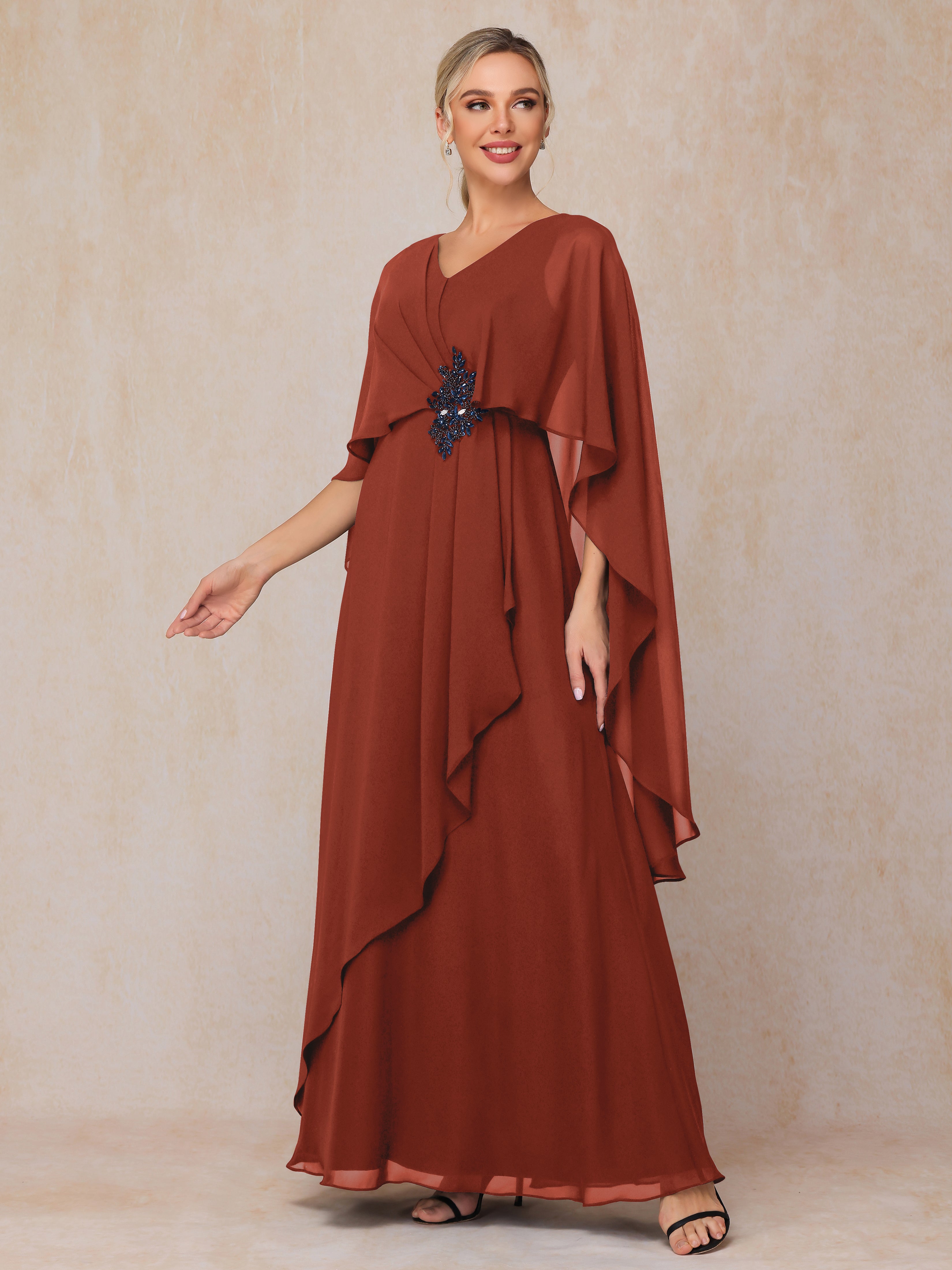 V Neck A Line Chiffon Mother Of The Bride Dress