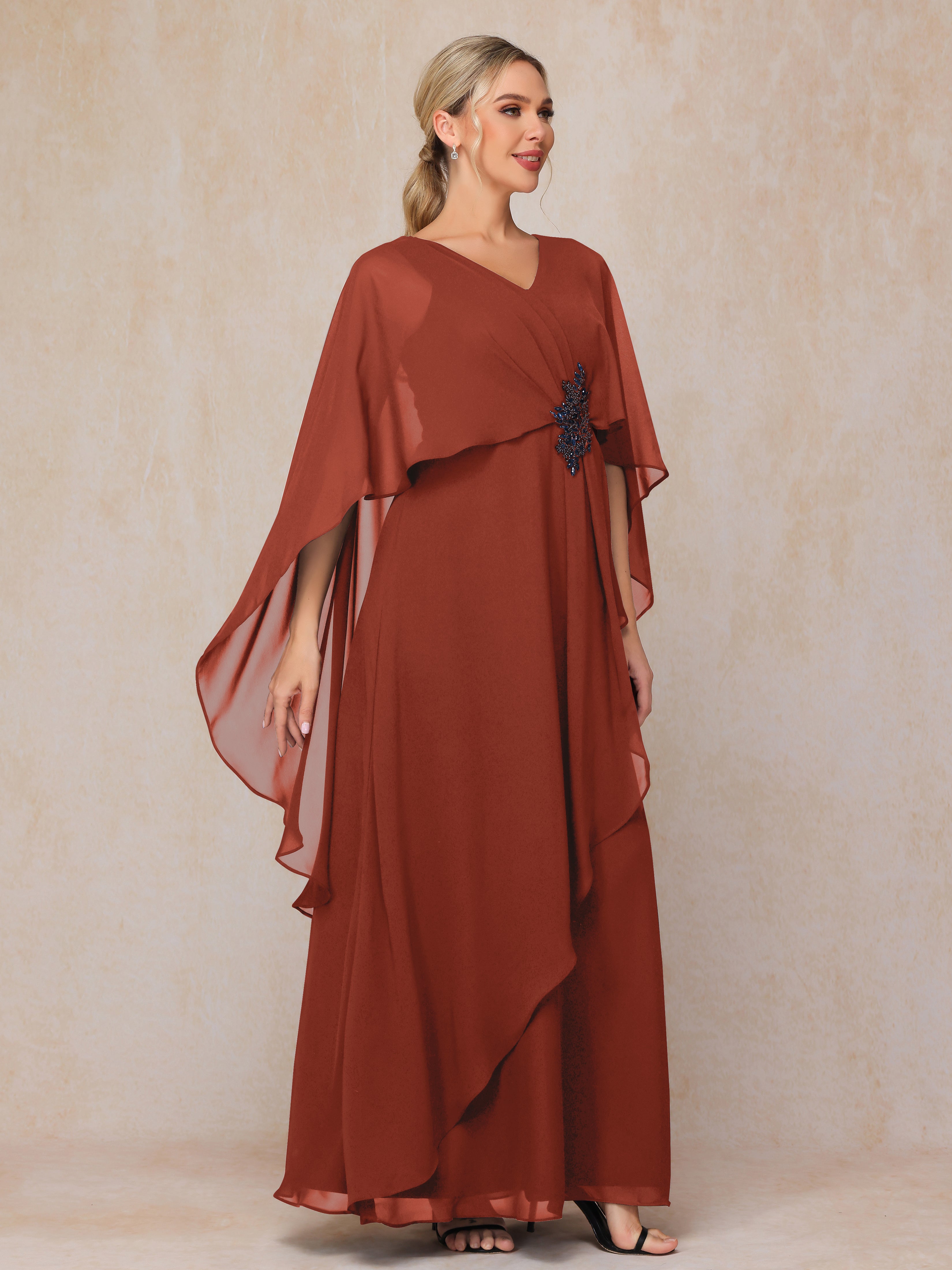 V Neck A Line Chiffon Mother Of The Bride Dress