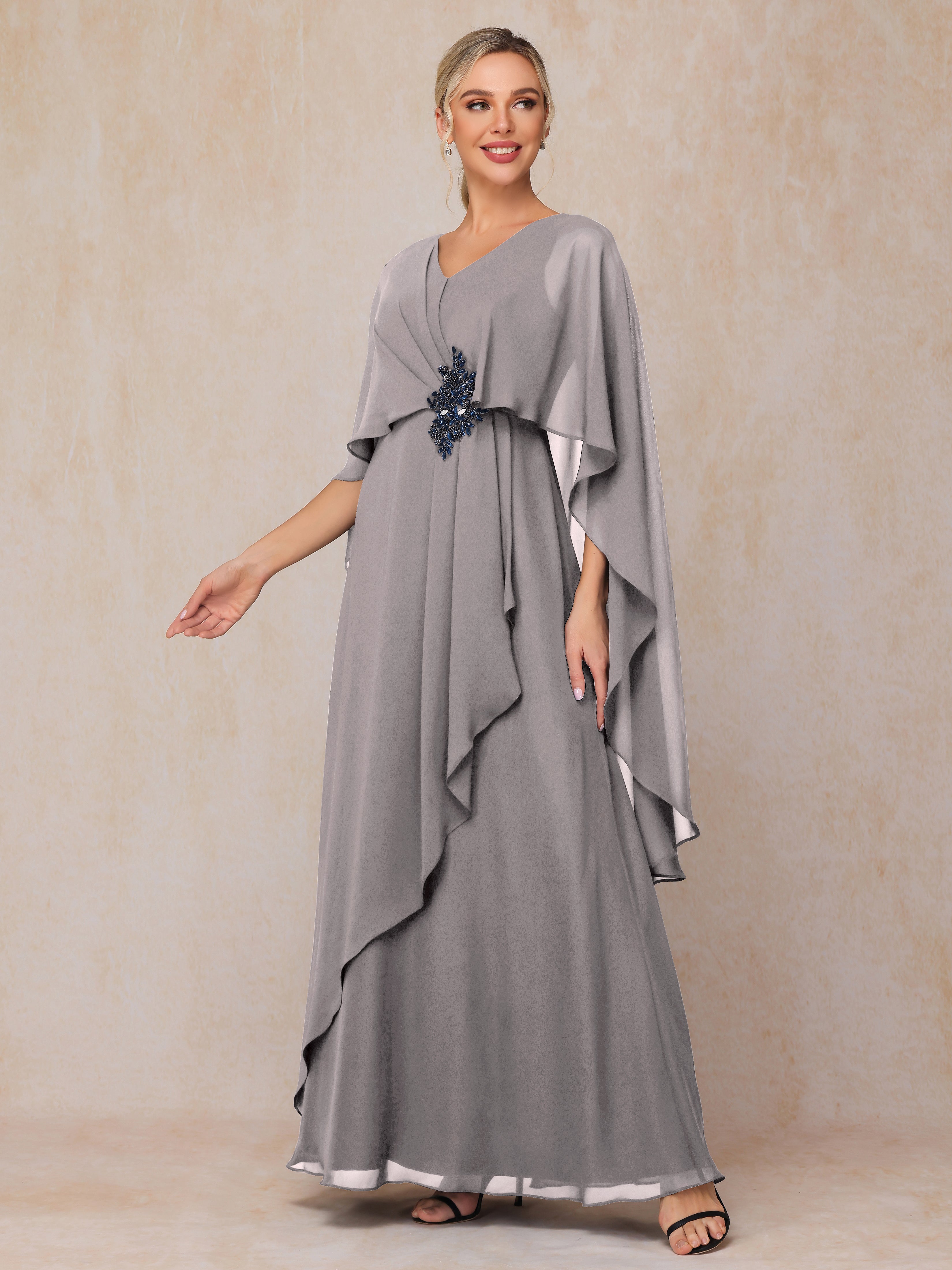 V Neck A Line Chiffon Mother Of The Bride Dress