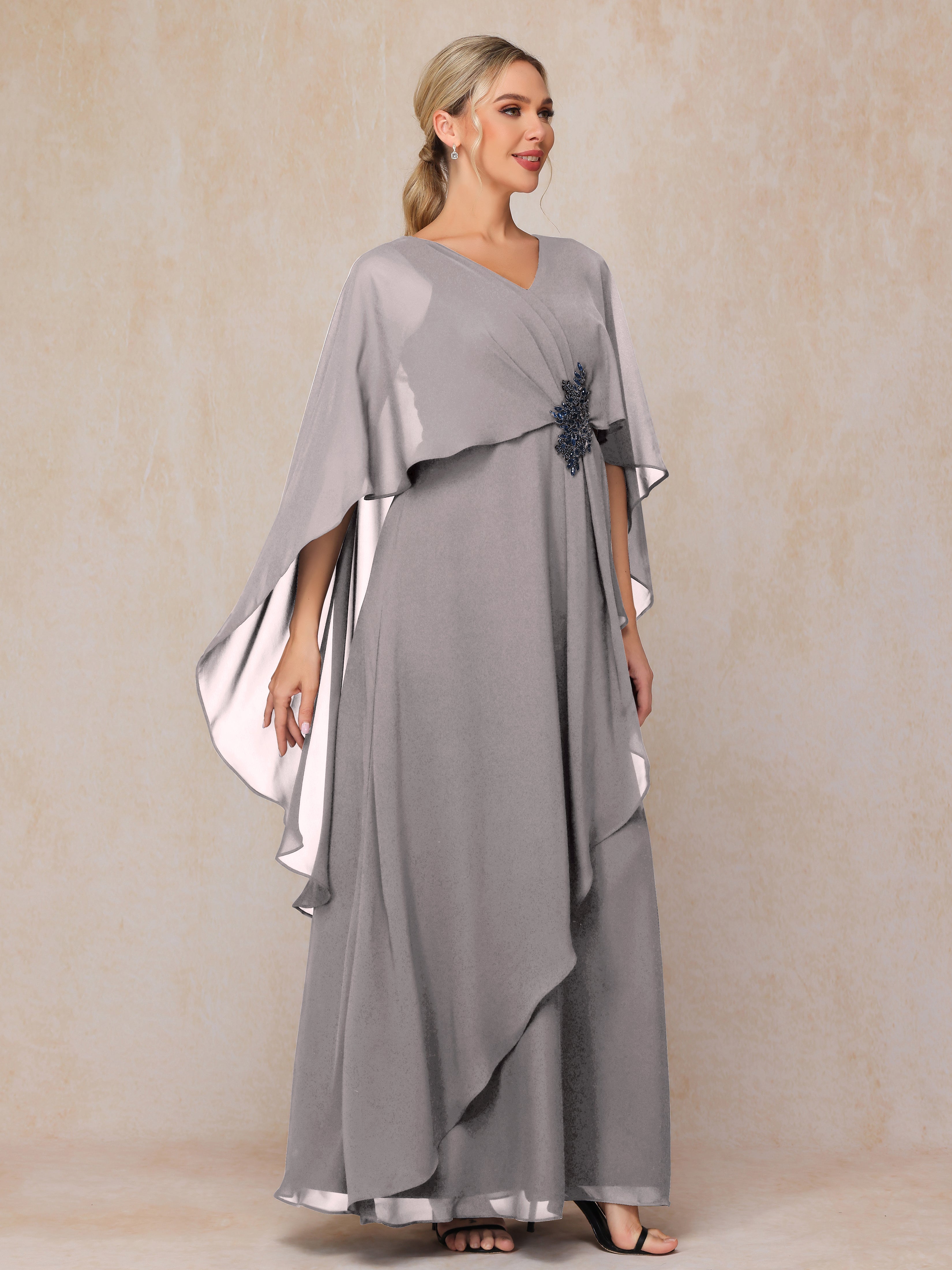 V Neck A Line Chiffon Mother Of The Bride Dress
