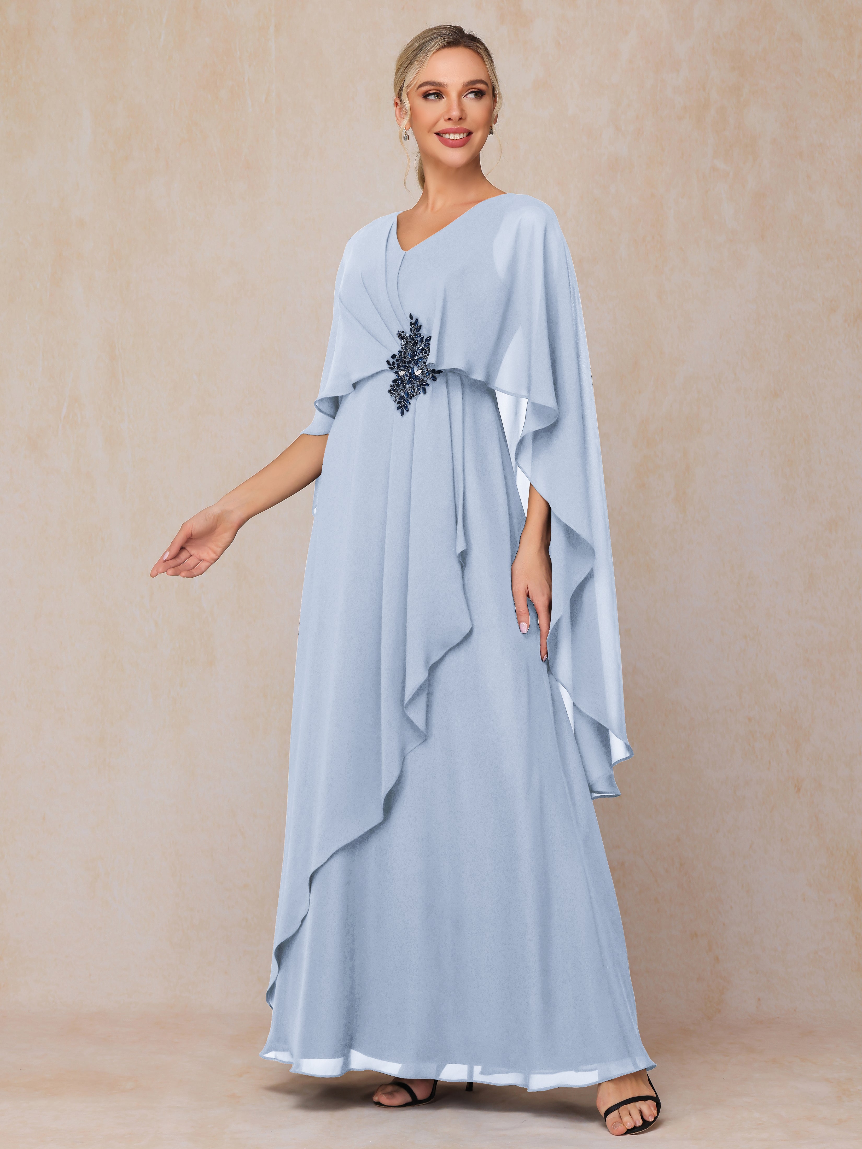 V Neck A Line Chiffon Mother Of The Bride Dress