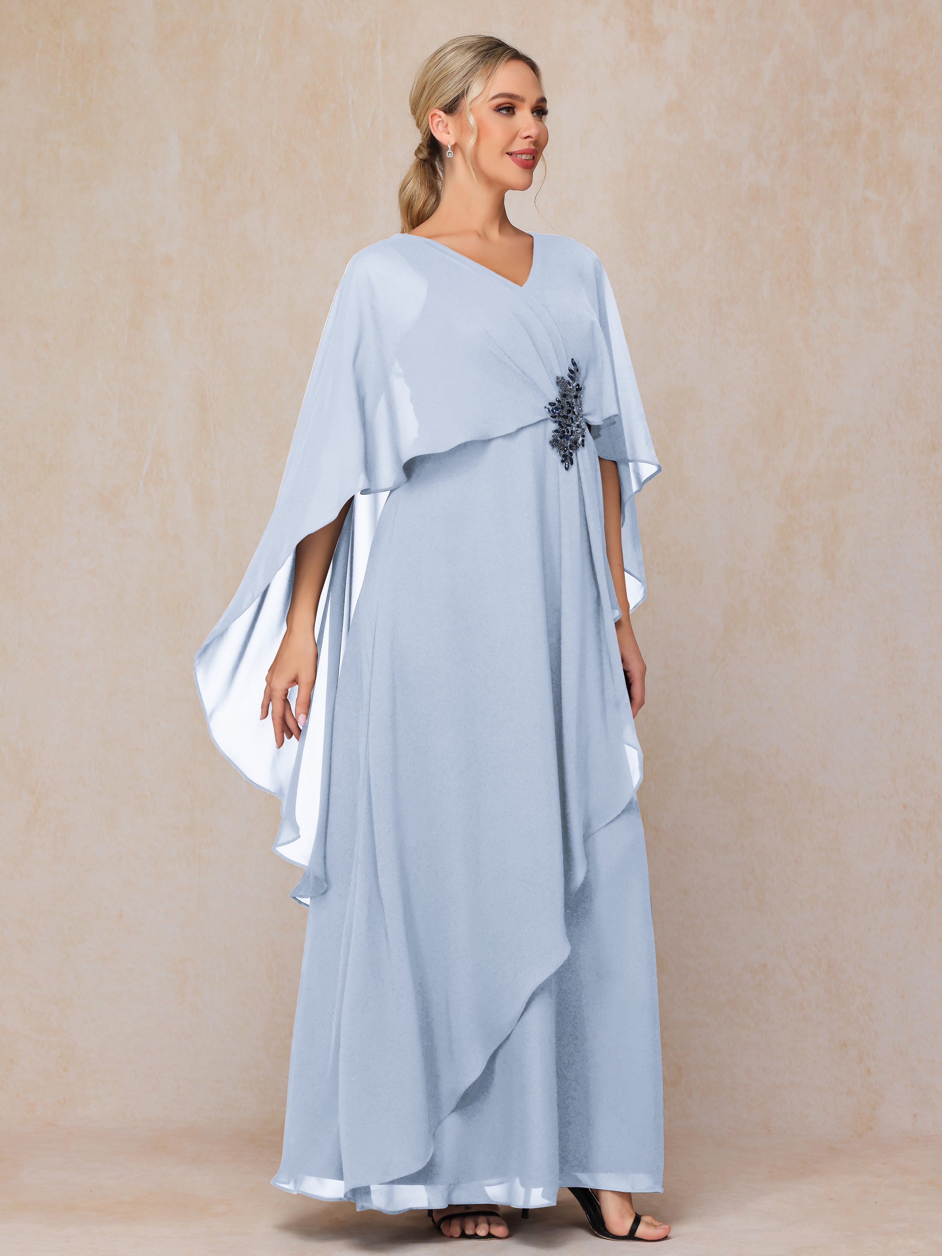 V Neck A Line Chiffon Mother Of The Bride Dress