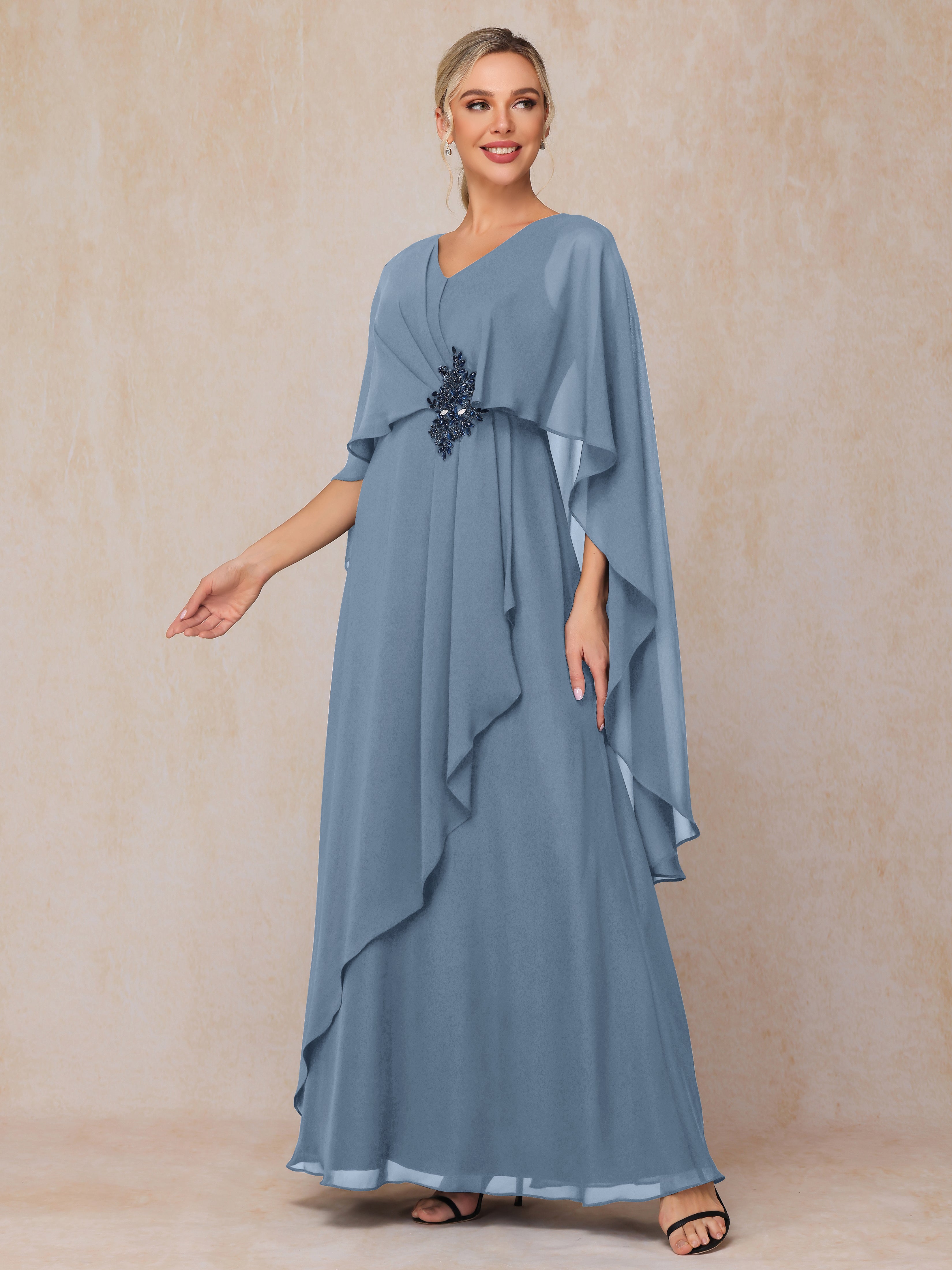 V Neck A Line Chiffon Mother Of The Bride Dress
