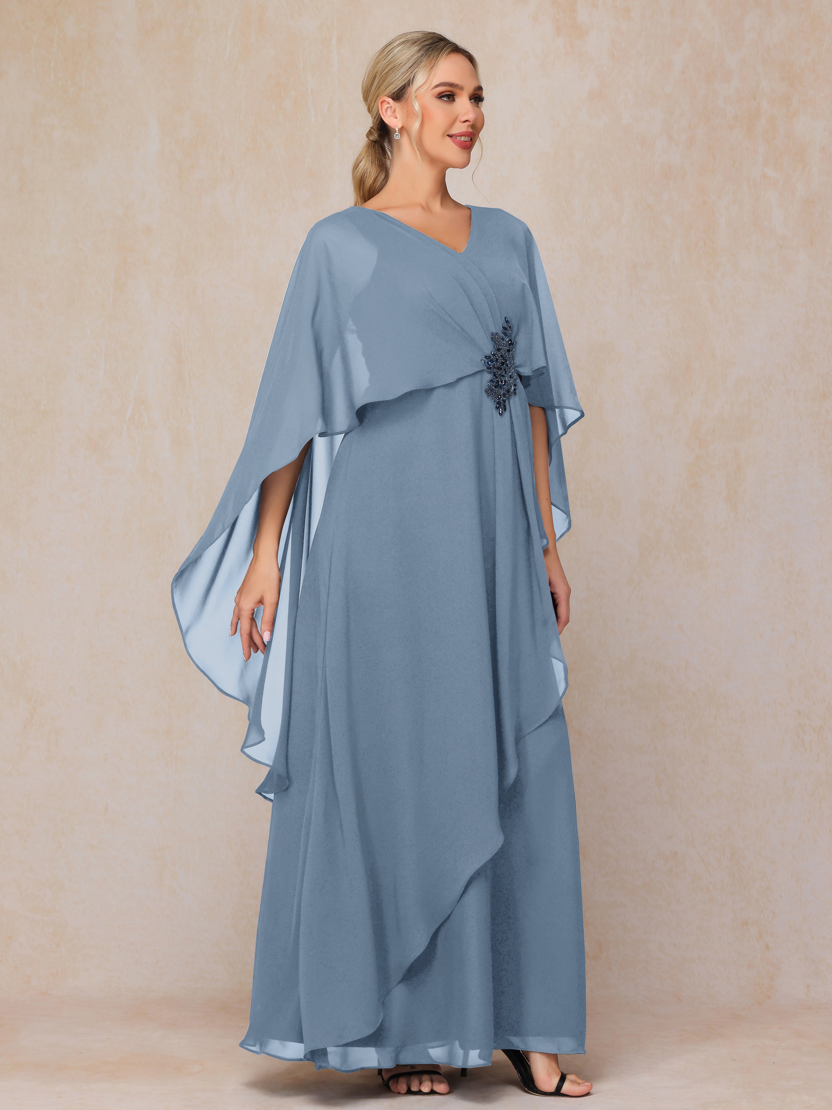 V Neck A Line Chiffon Mother Of The Bride Dress