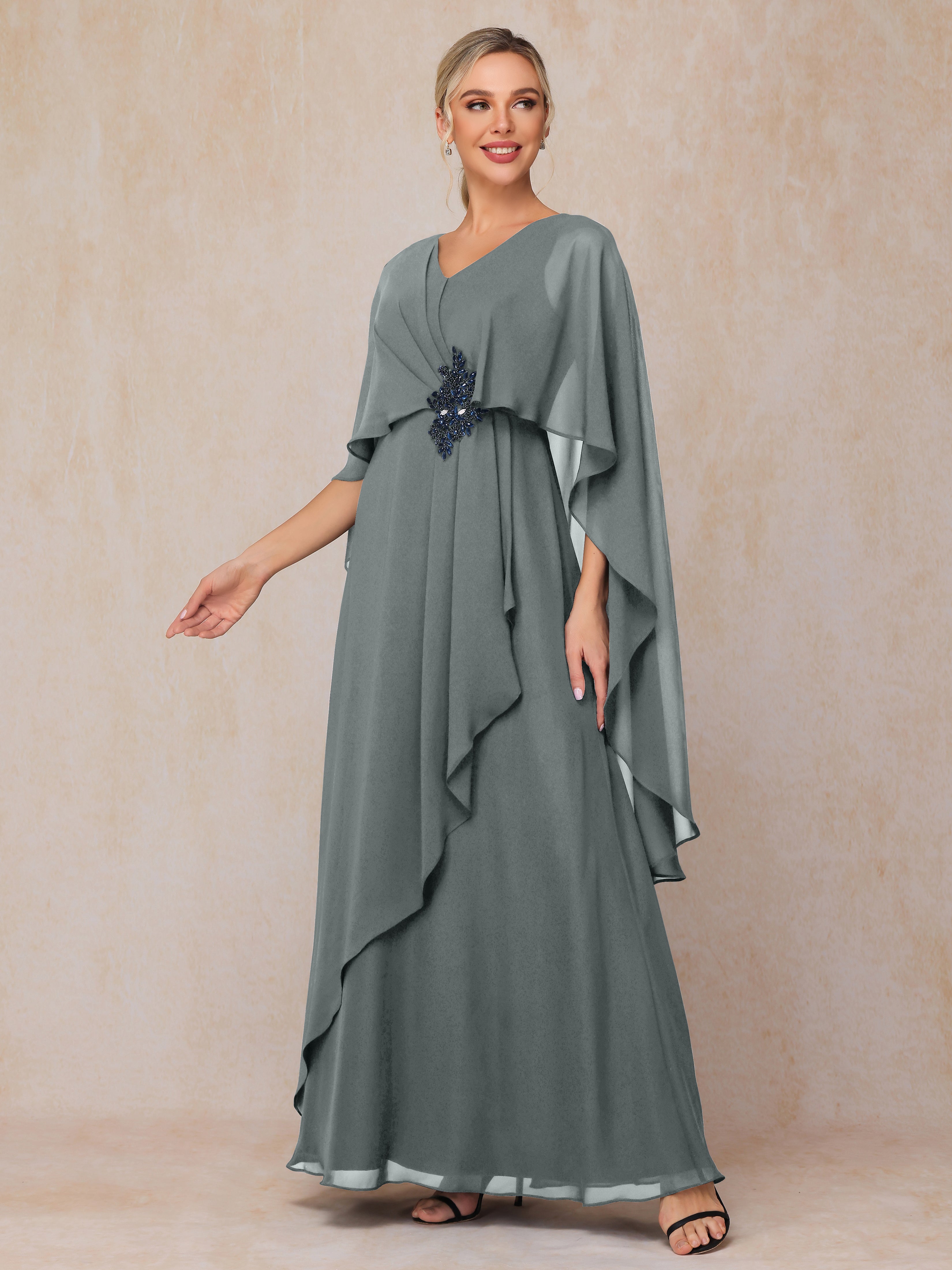 V Neck A Line Chiffon Mother Of The Bride Dress