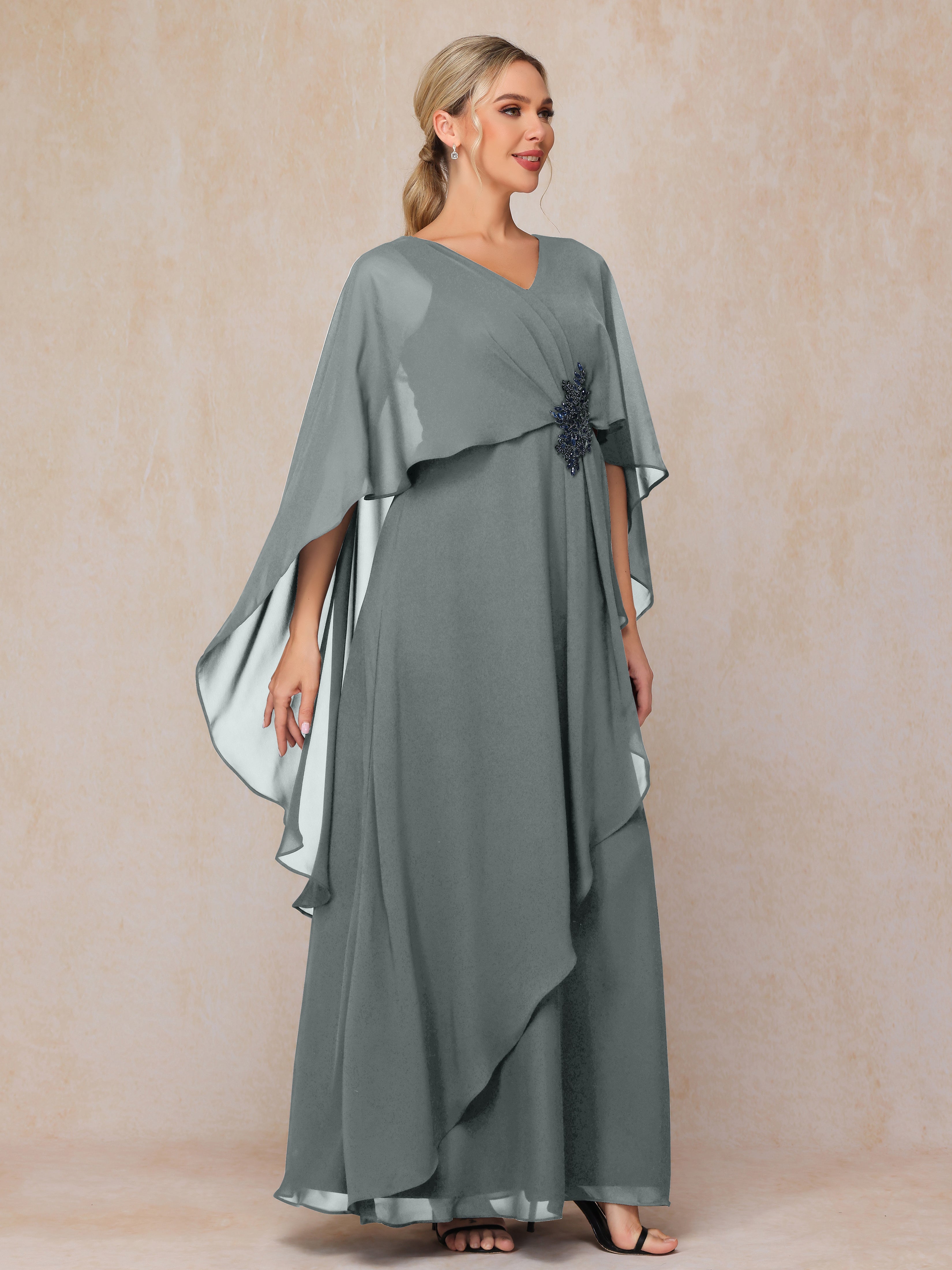 V Neck A Line Chiffon Mother Of The Bride Dress