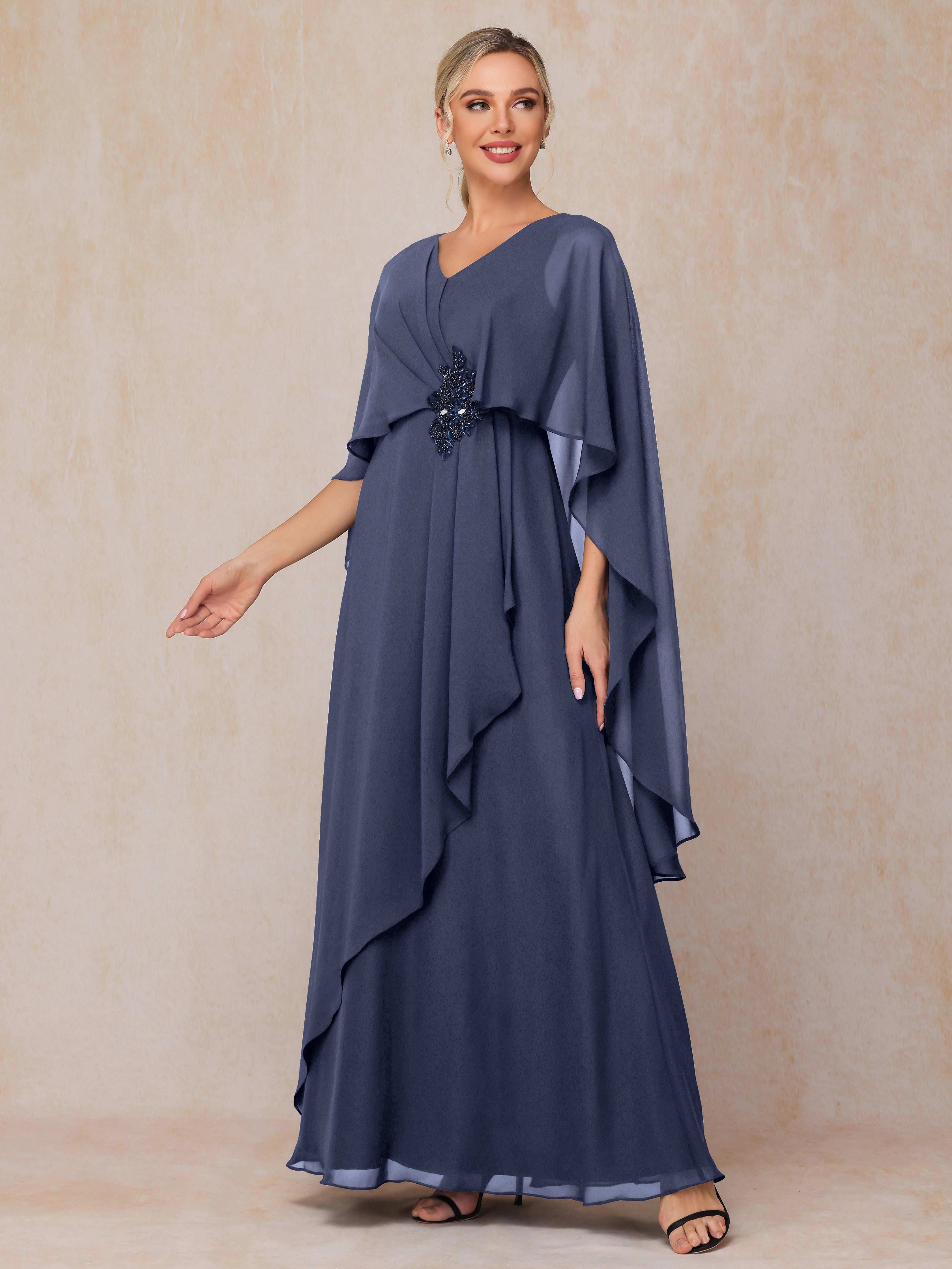 V Neck A Line Chiffon Mother Of The Bride Dress