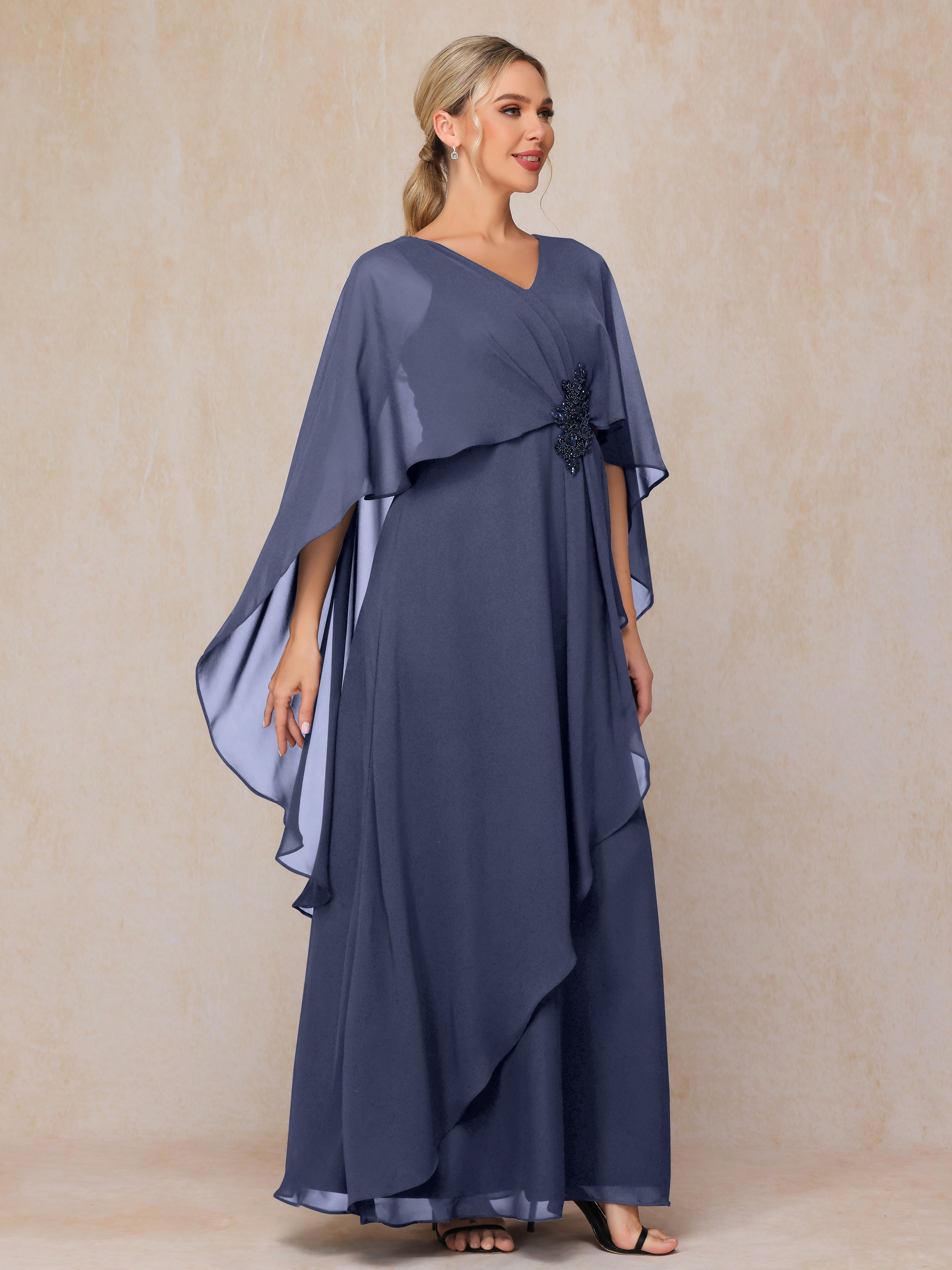 V Neck A Line Chiffon Mother Of The Bride Dress