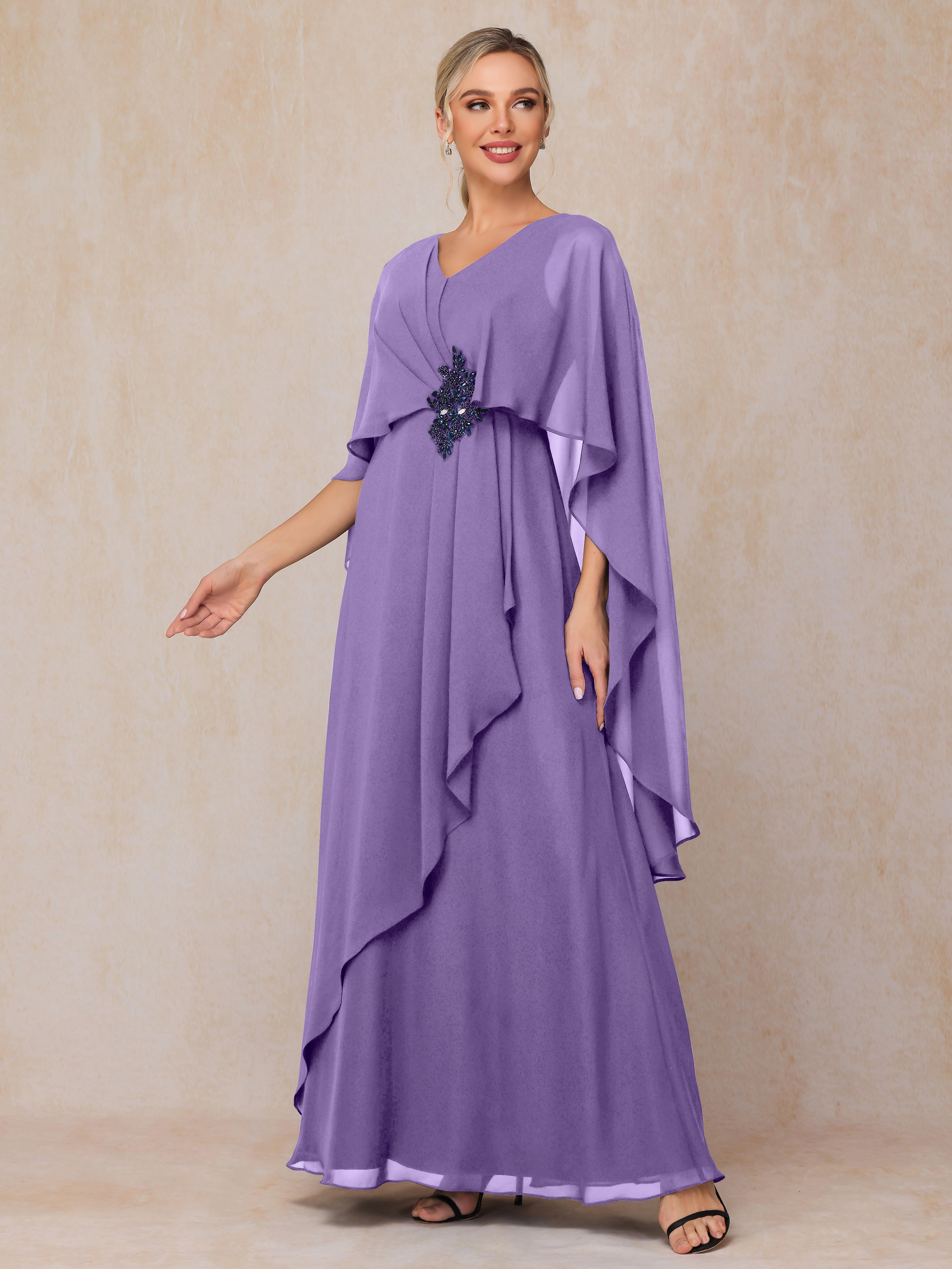 V Neck A Line Chiffon Mother Of The Bride Dress