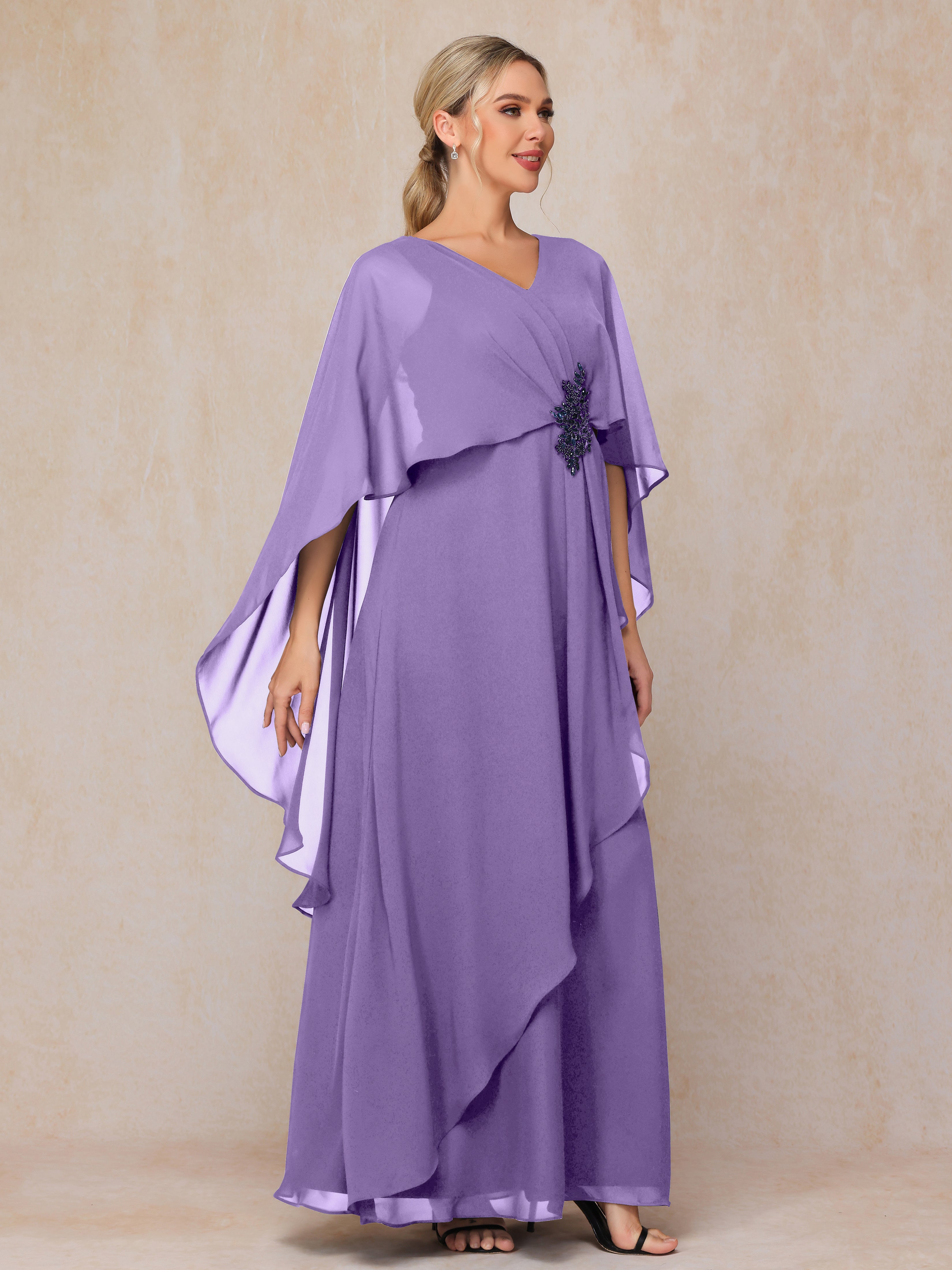 V Neck A Line Chiffon Mother Of The Bride Dress