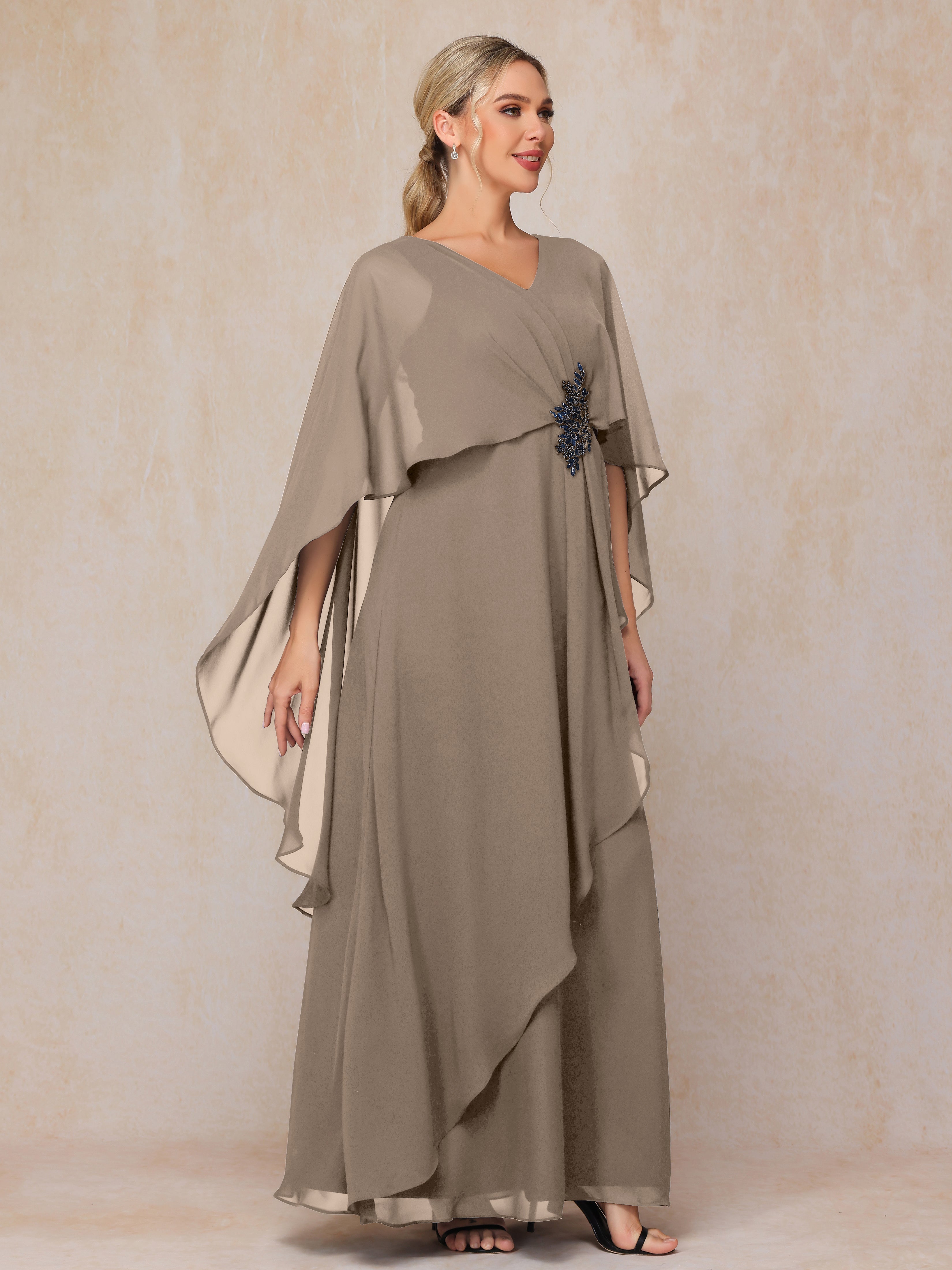 V Neck A Line Chiffon Mother Of The Bride Dress