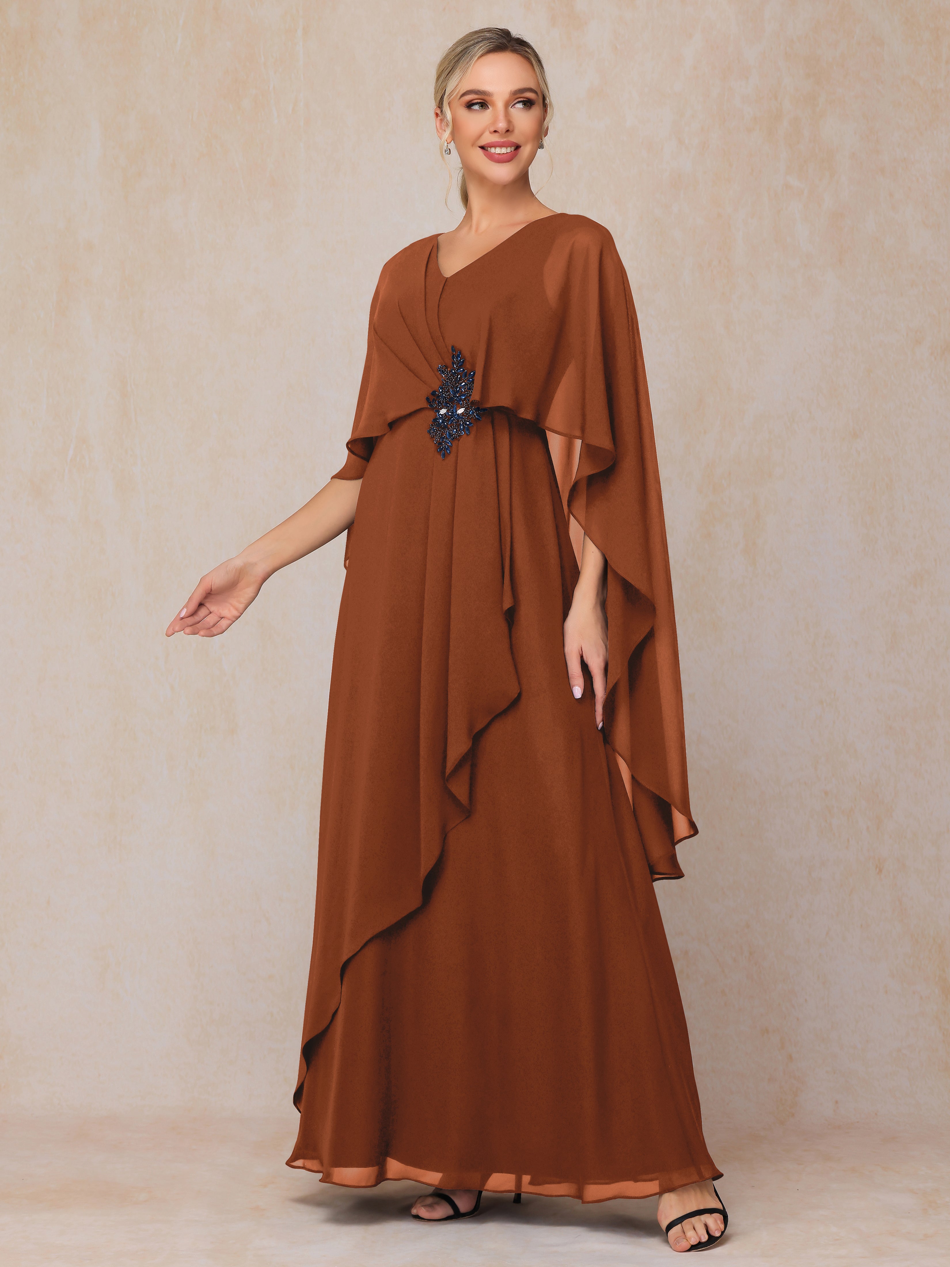 V Neck A Line Chiffon Mother Of The Bride Dress