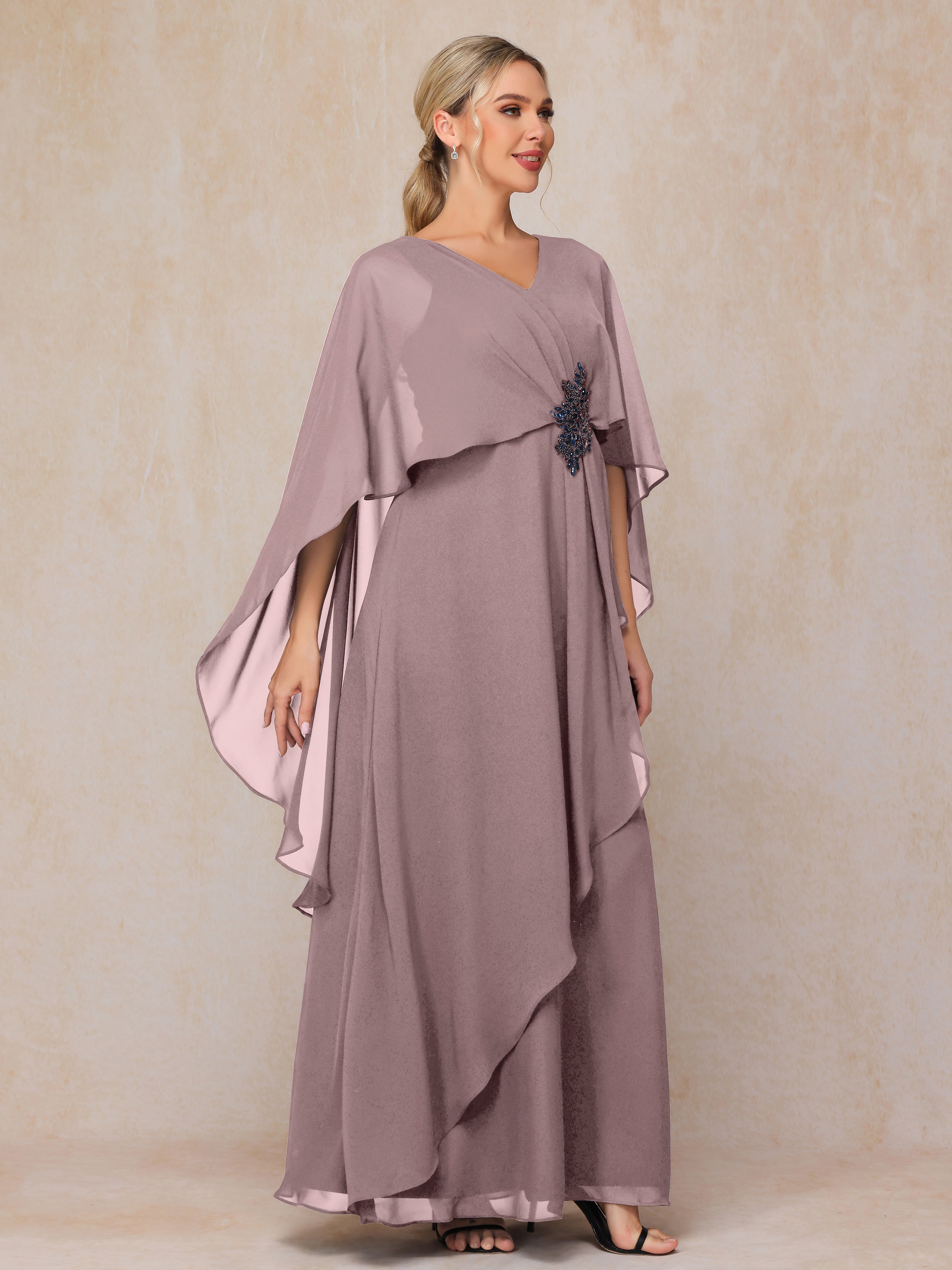 V Neck A Line Chiffon Mother Of The Bride Dress