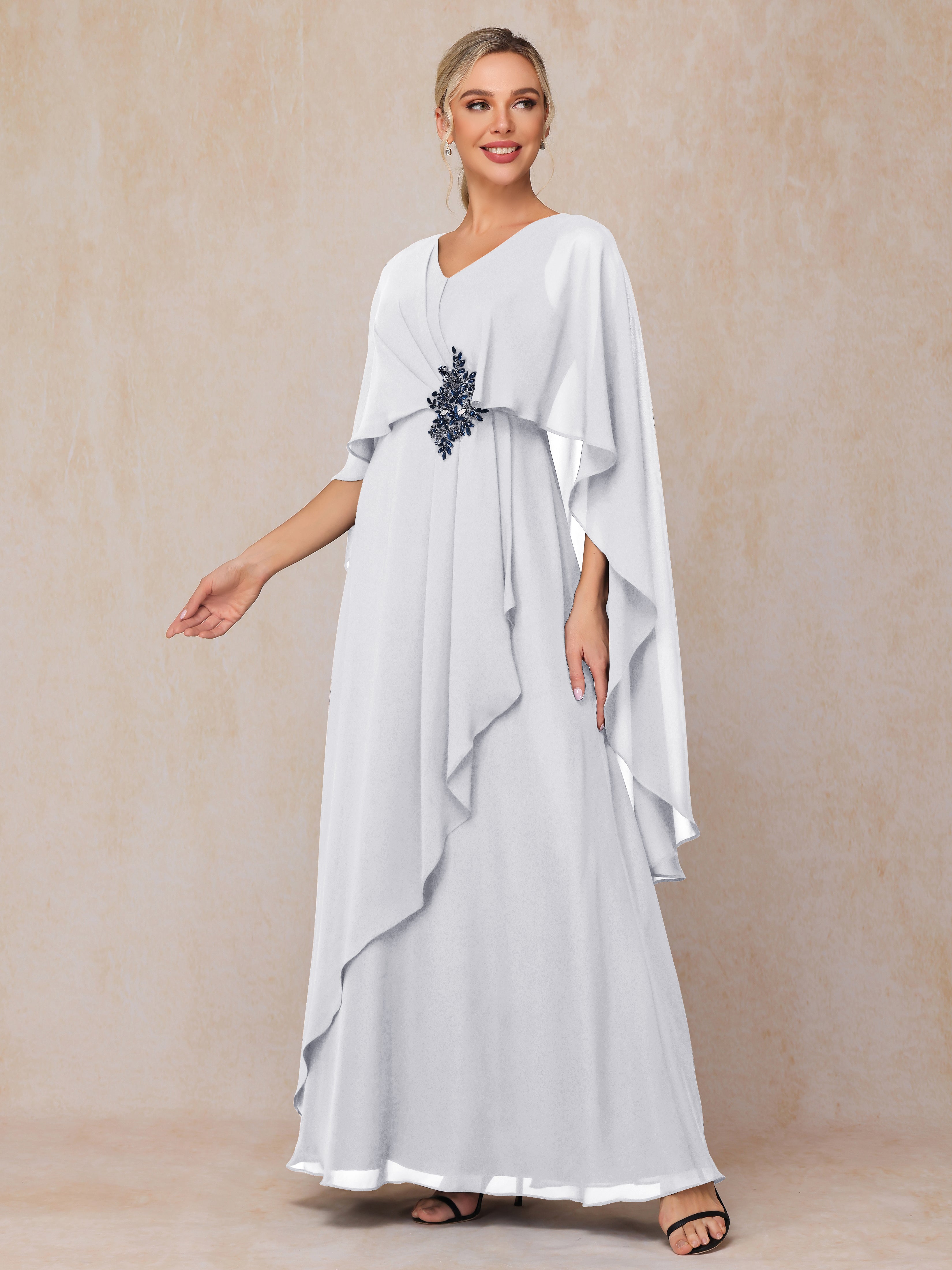 V Neck A Line Chiffon Mother Of The Bride Dress