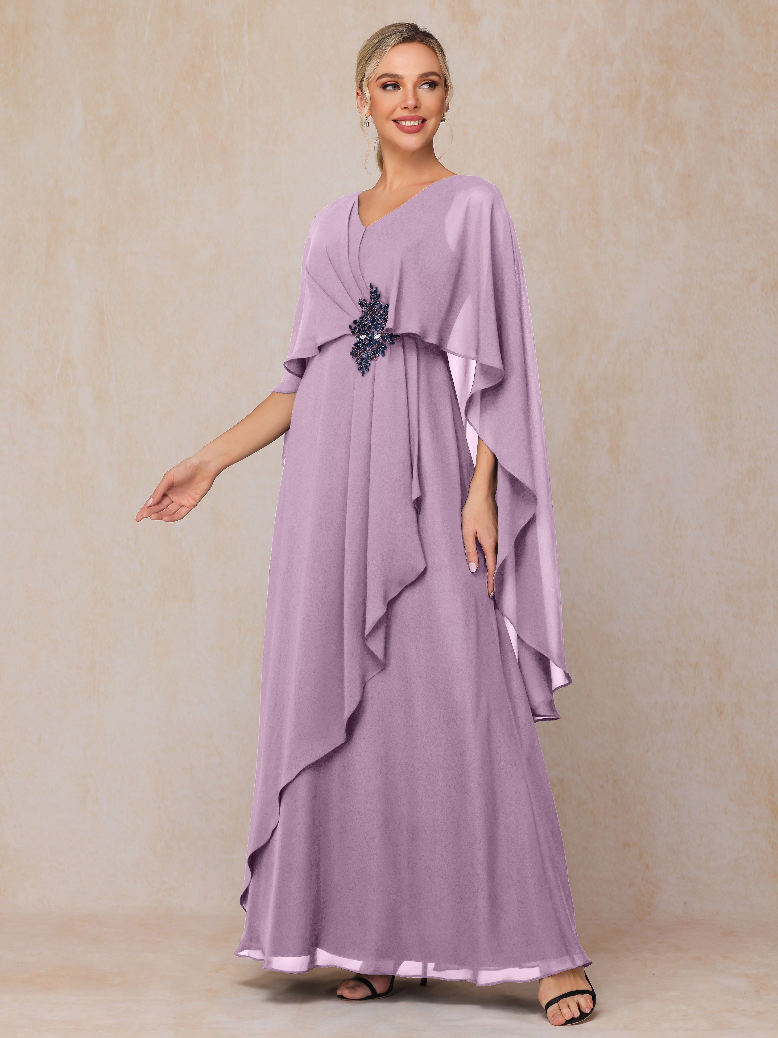 V Neck A Line Chiffon Mother Of The Bride Dress