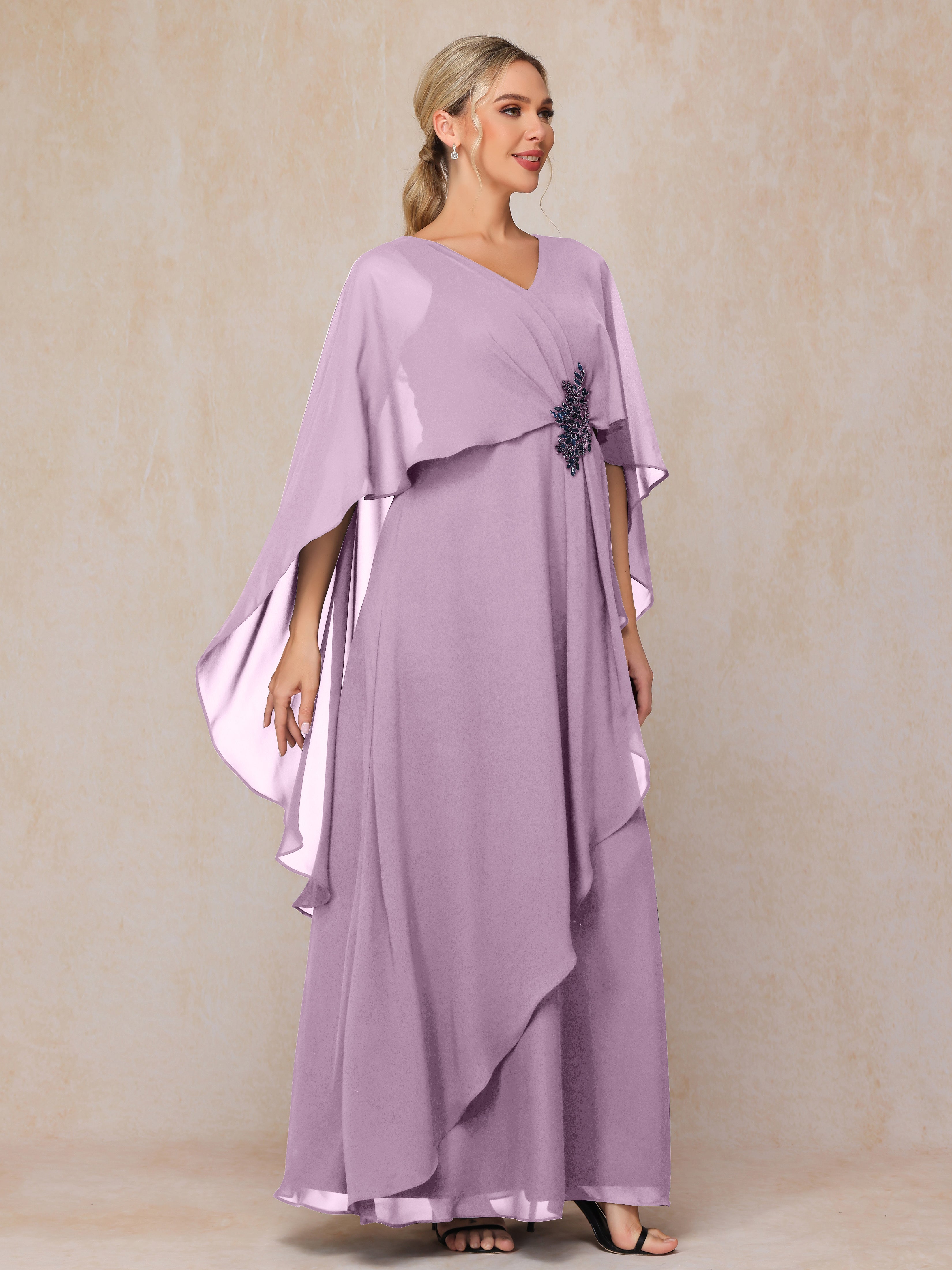 V Neck A Line Chiffon Mother Of The Bride Dress