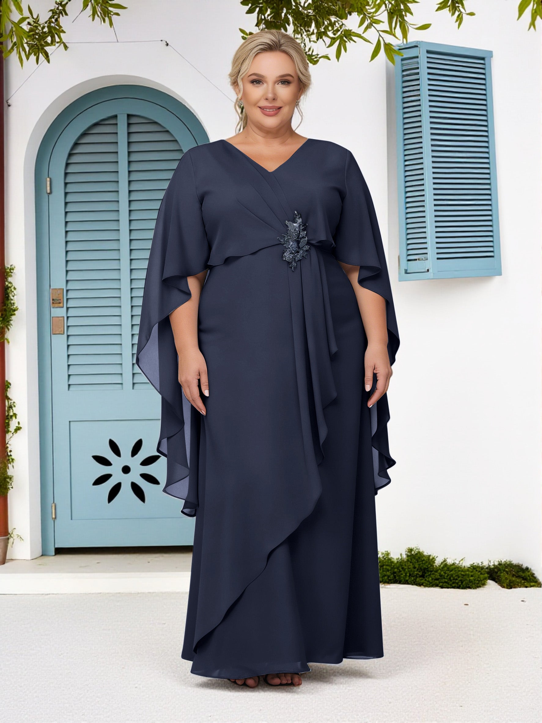navy blue mother of the bride dress plus size Huresd Mother of The Bride Dress Two Piece Plus Size Formal Evening Party Dress with Lace Jacket Outfits Navy L