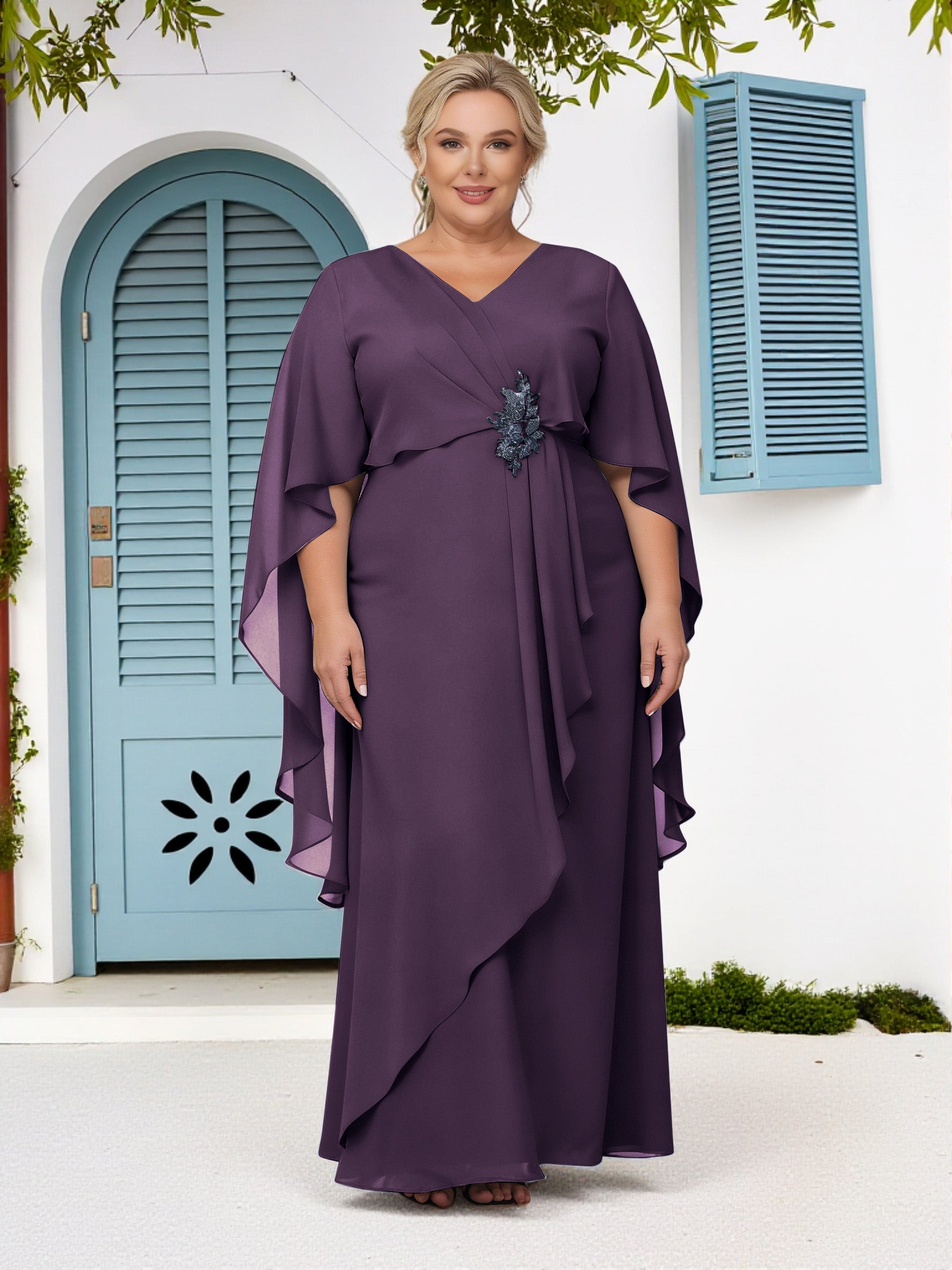 purple mother of the bride dresses plus size Cicinia Plum Plus Size Mother Of The Bride Dress Long Chiffon Beaded Sheath Floor Length V-neck