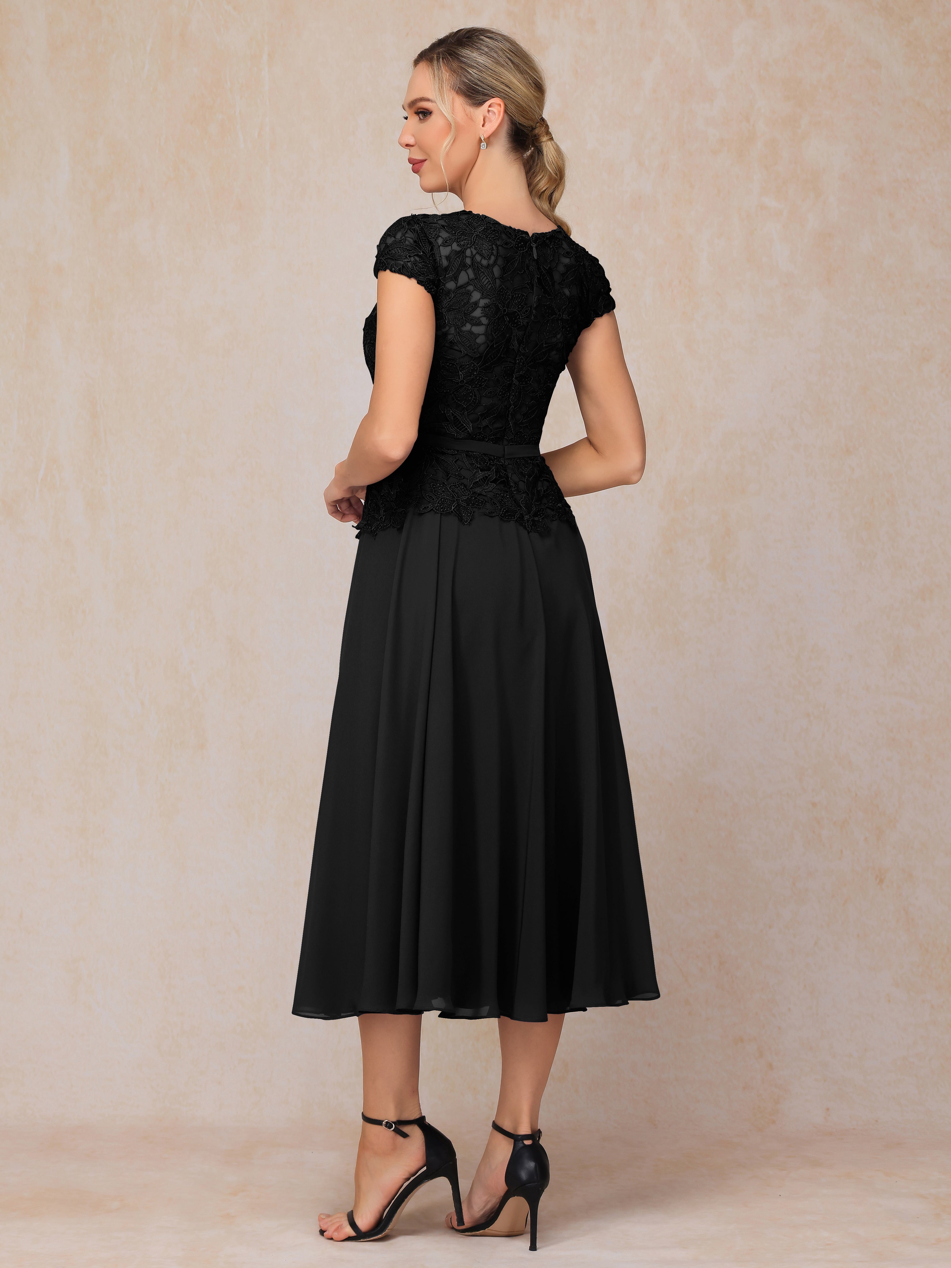 Cap Sleeves Tea Length Chiffon Mother Of The Groom Dress