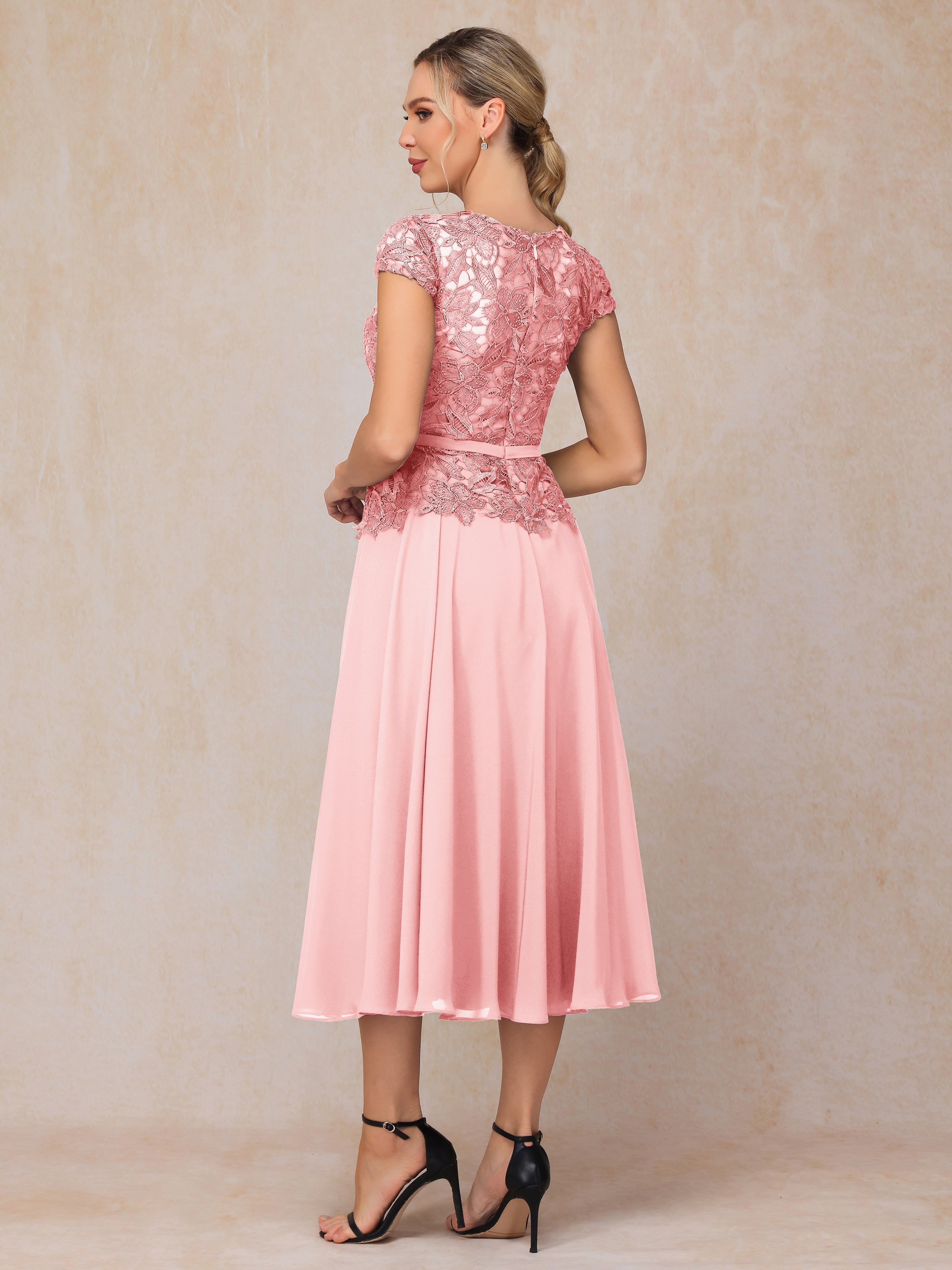 Cap Sleeves Tea Length Chiffon Mother Of The Groom Dress