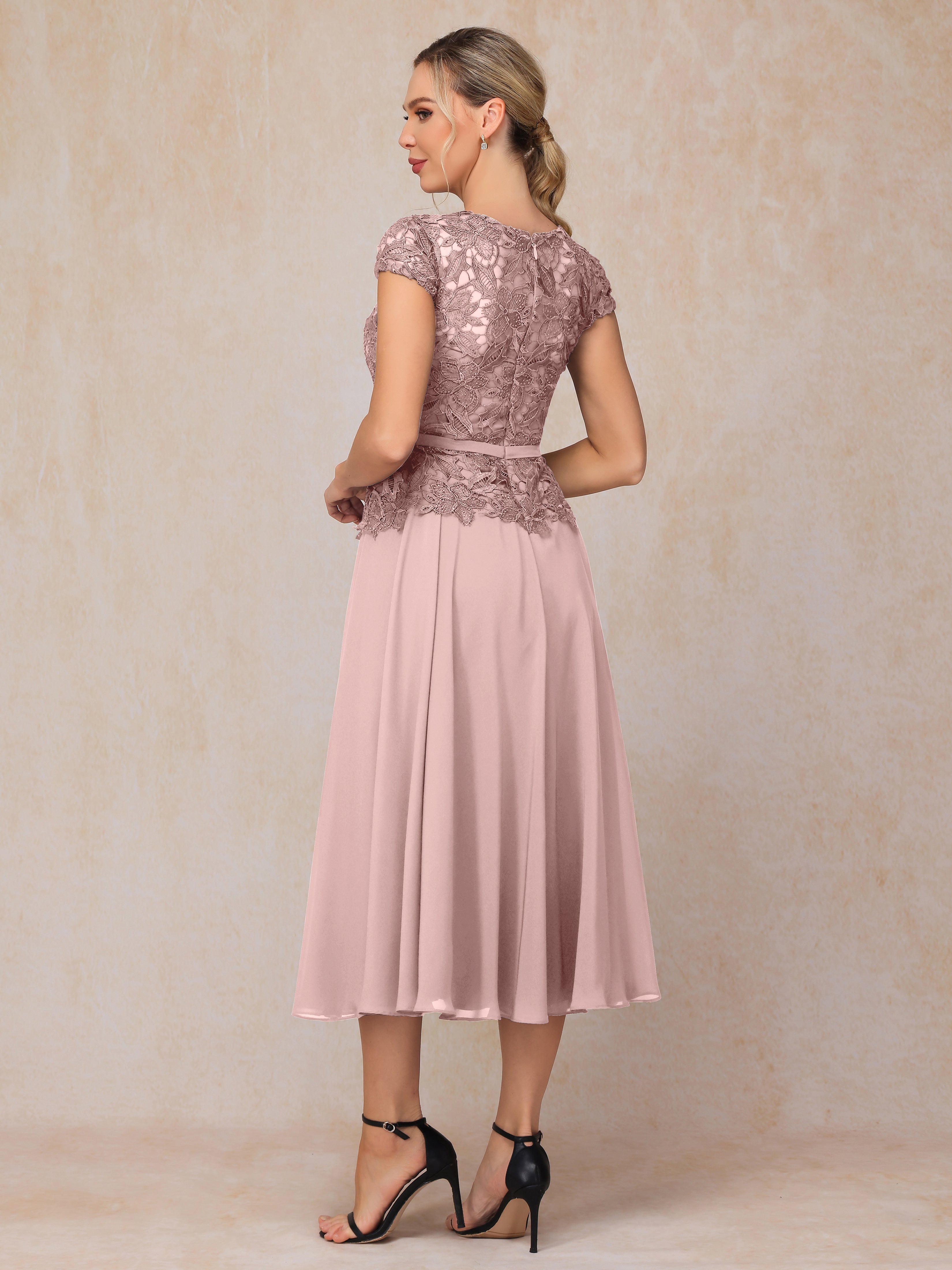 Cap Sleeves Tea Length Chiffon Mother Of The Groom Dress