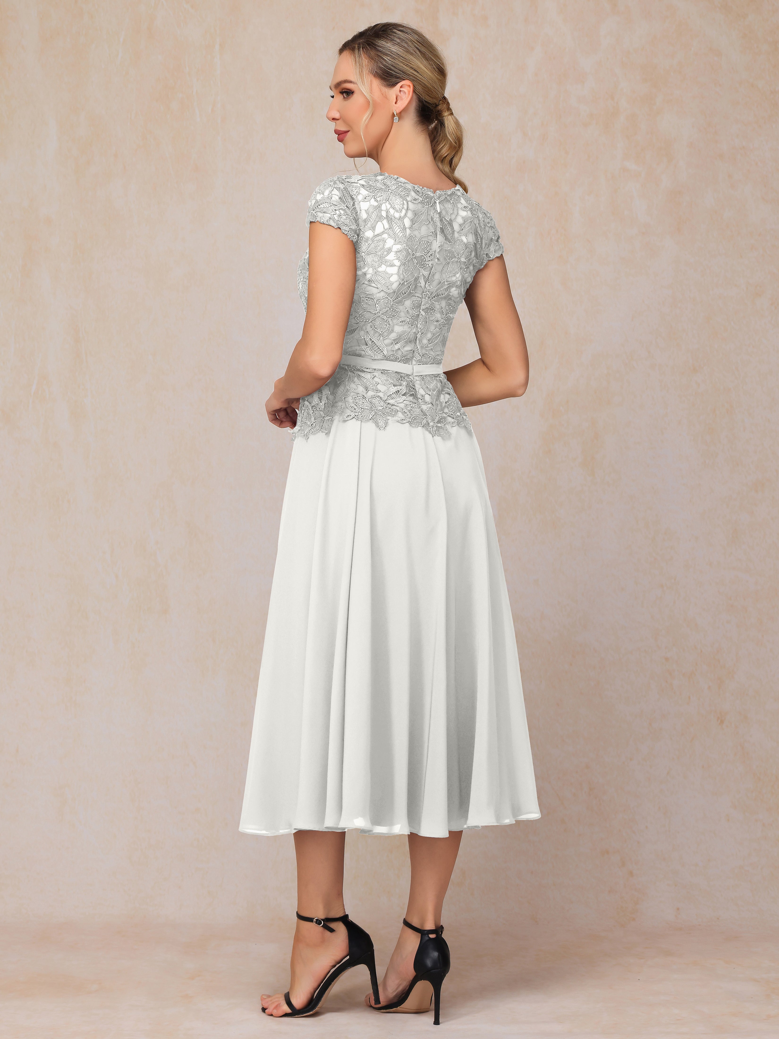 Cap Sleeves Tea Length Chiffon Mother Of The Groom Dress