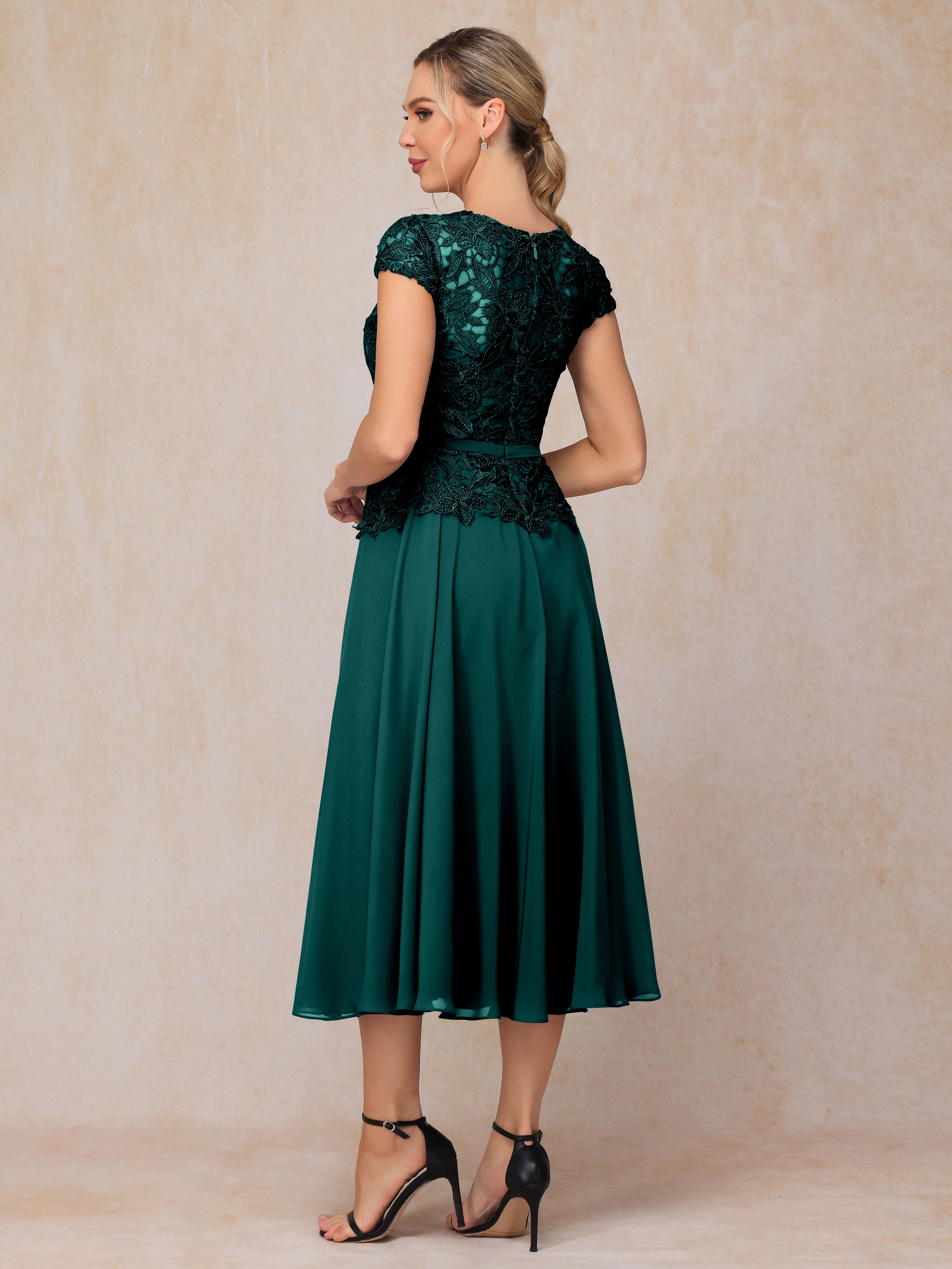 Cap Sleeves Tea Length Chiffon Mother Of The Bride Dress