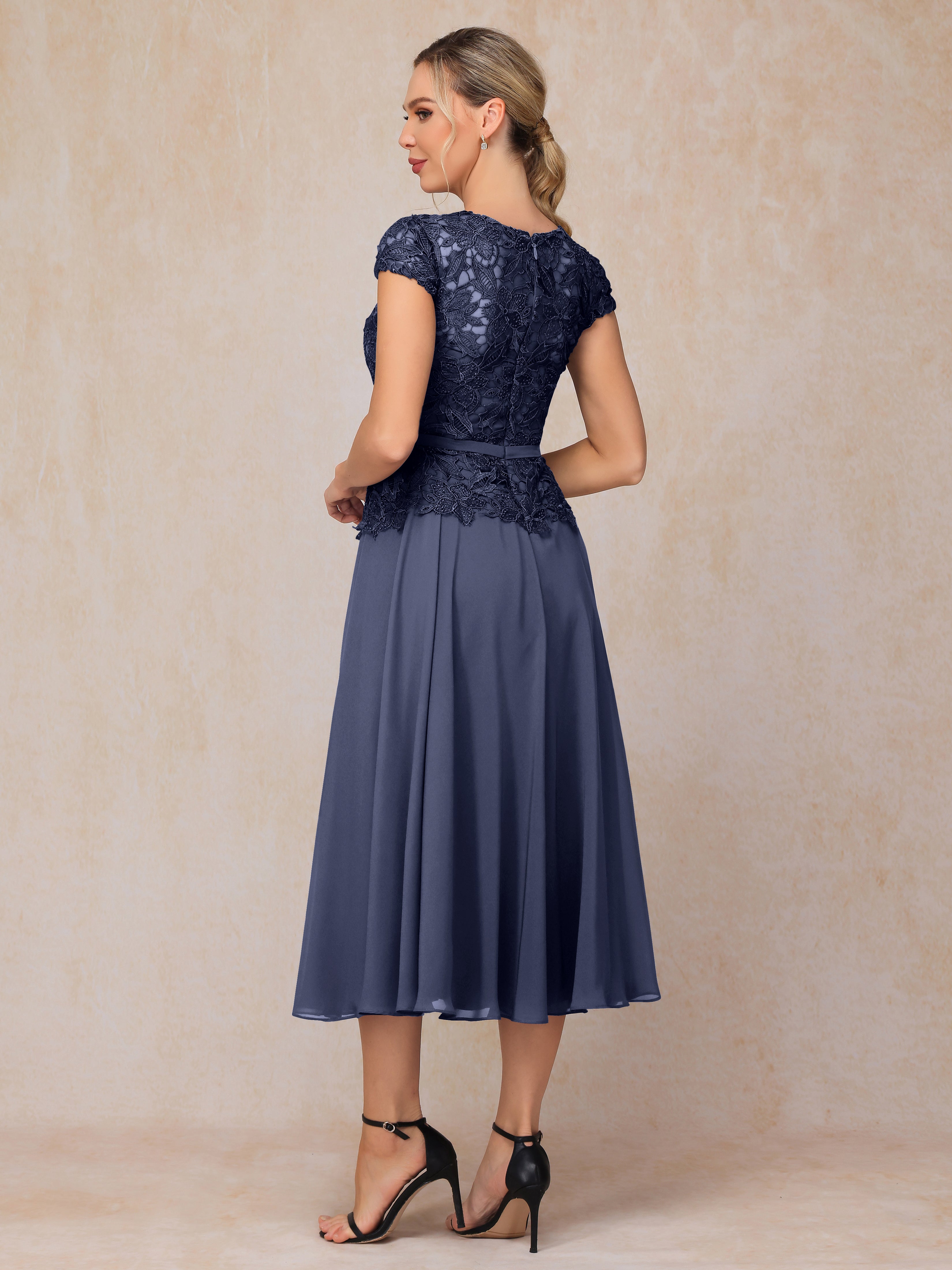 Cap Sleeves Tea Length Chiffon Mother Of The Groom Dress