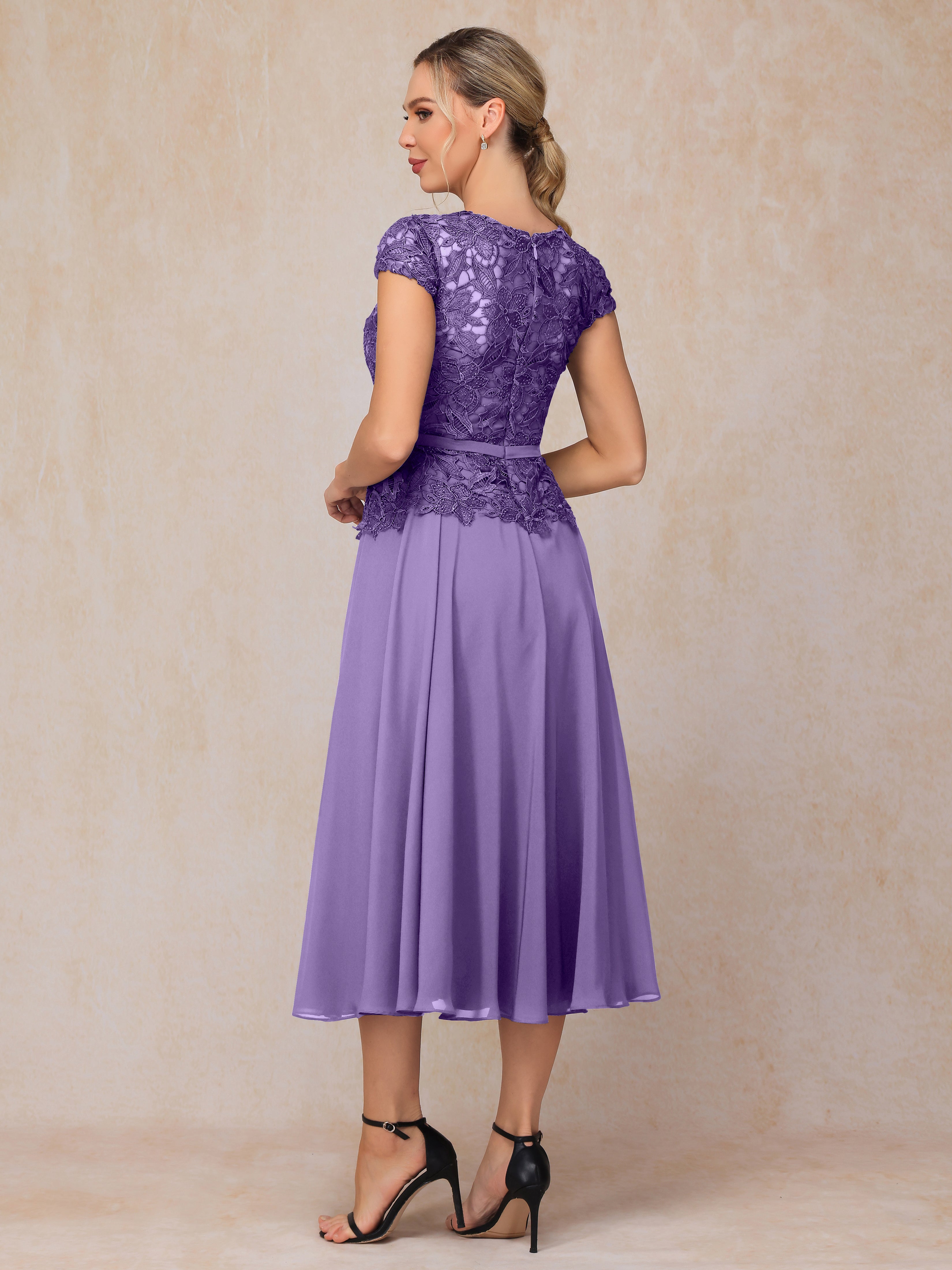 Cap Sleeves Tea Length Chiffon Mother Of The Groom Dress
