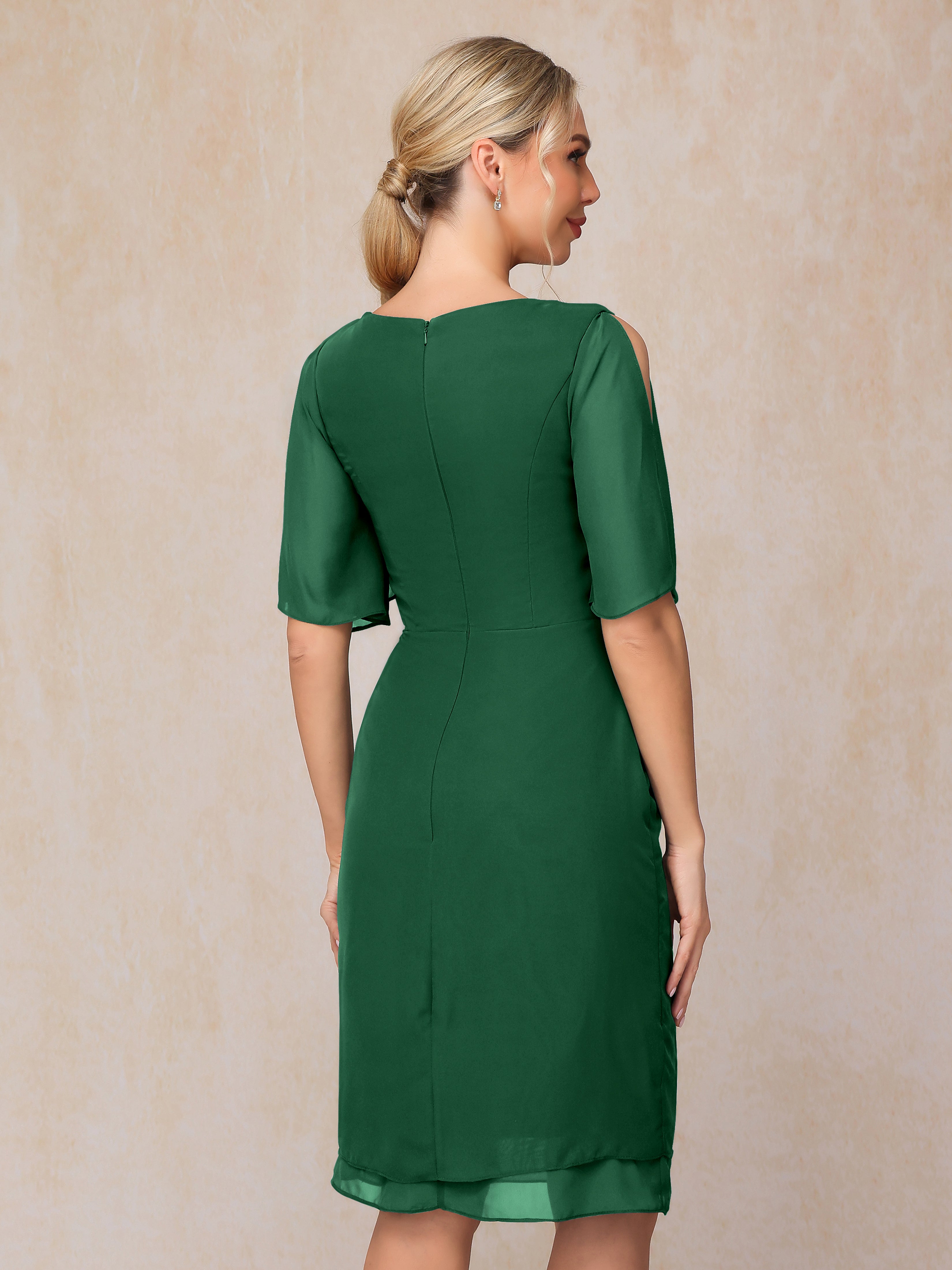 Short Sleeves Beading Knee Length Chiffon Mother Of The Groom Dress