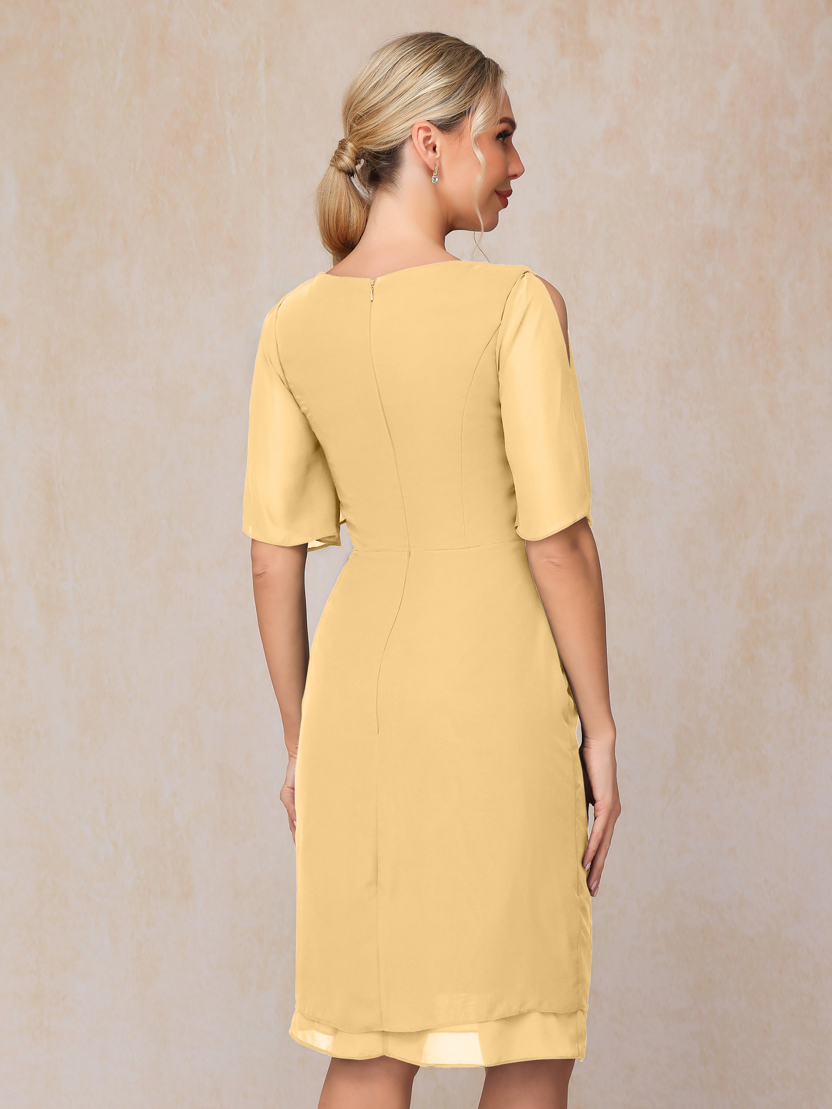 Short Sleeves Beading Knee Length Chiffon Mother Of The Groom Dress
