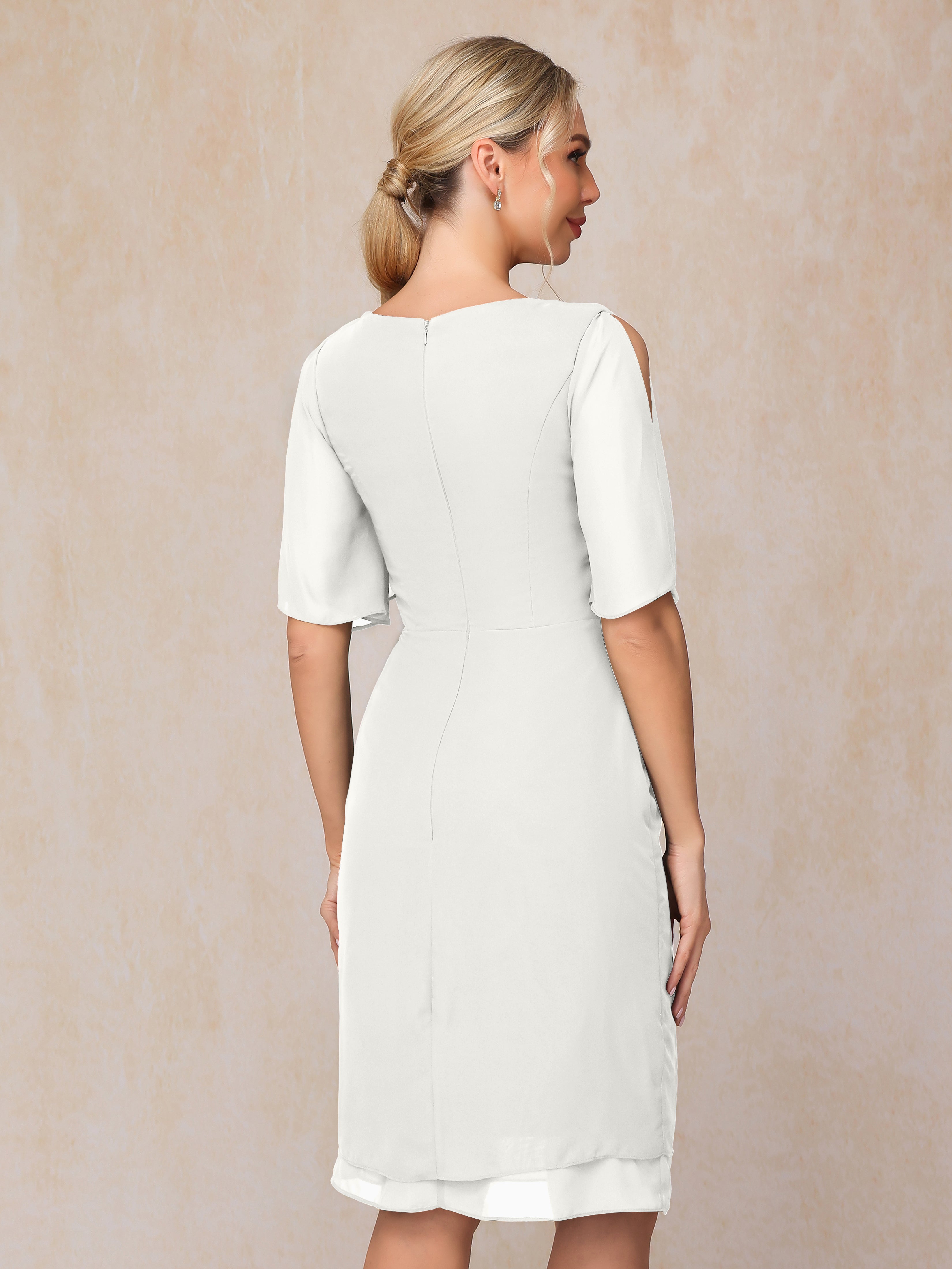 Short Sleeves Beading Knee Length Chiffon Mother Of The Groom Dress