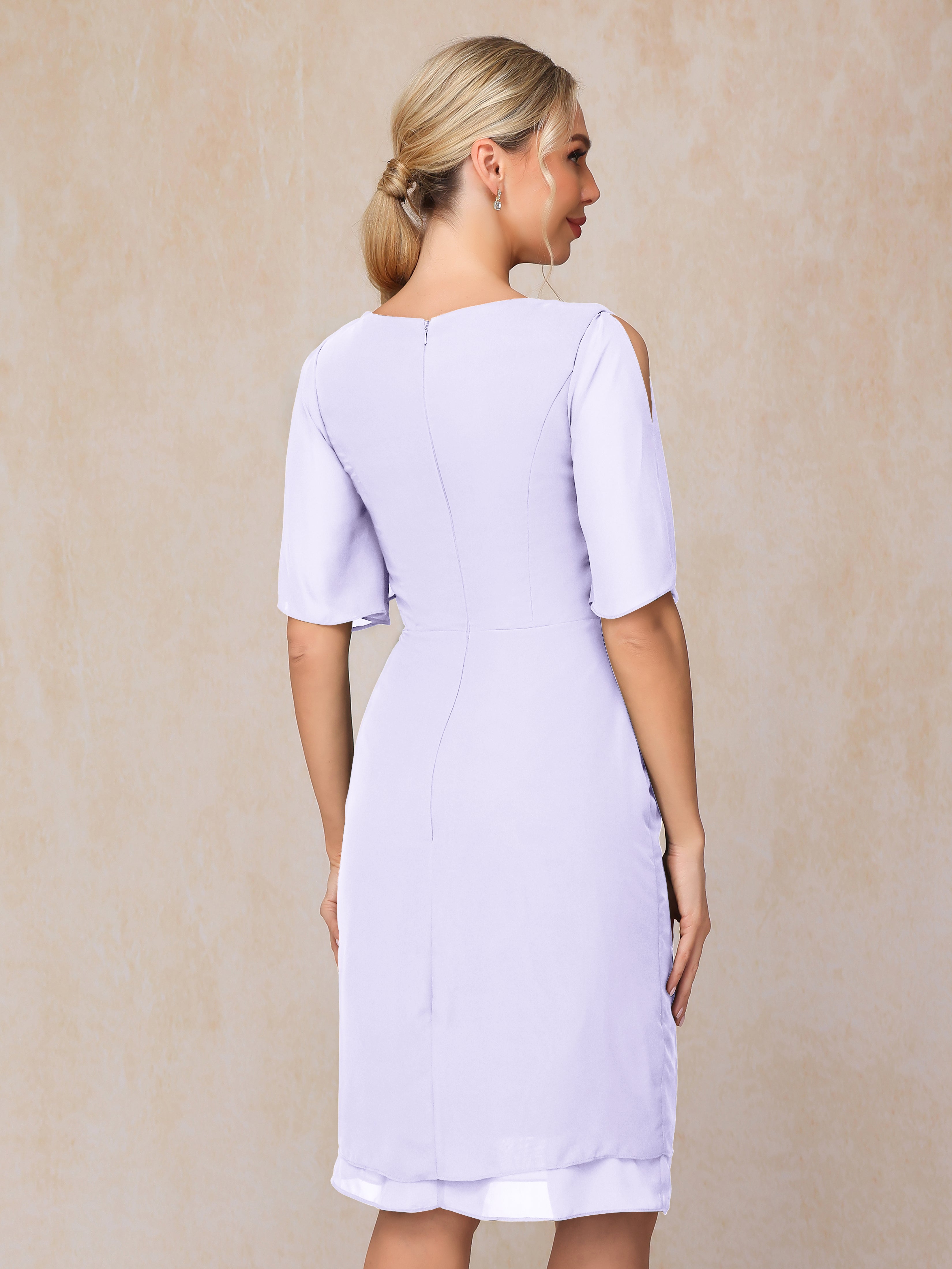 Short Sleeves Beading Knee Length Chiffon Mother Of The Groom Dress