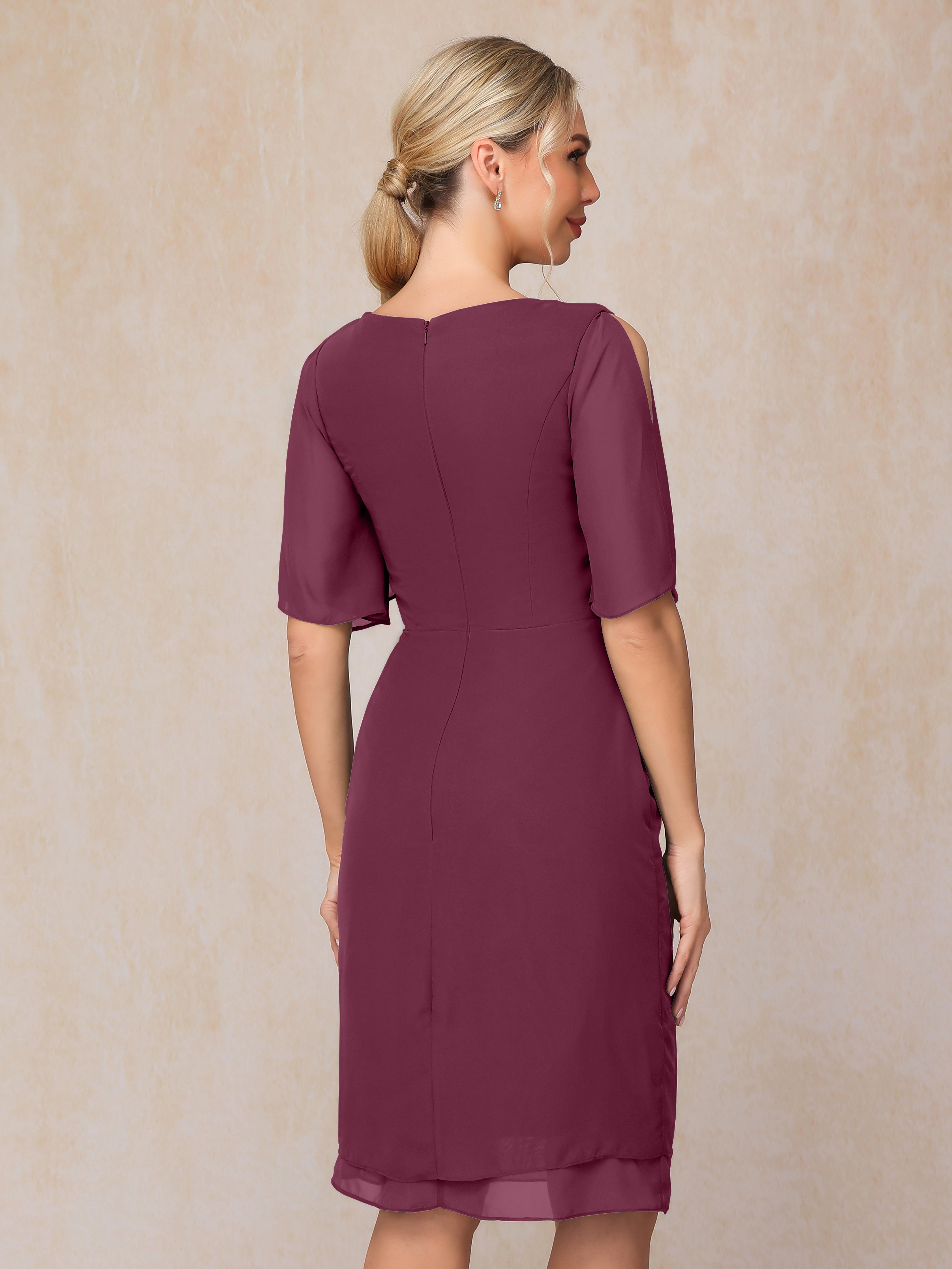 Short Sleeves Beading Knee Length Chiffon Mother Of The Groom Dress