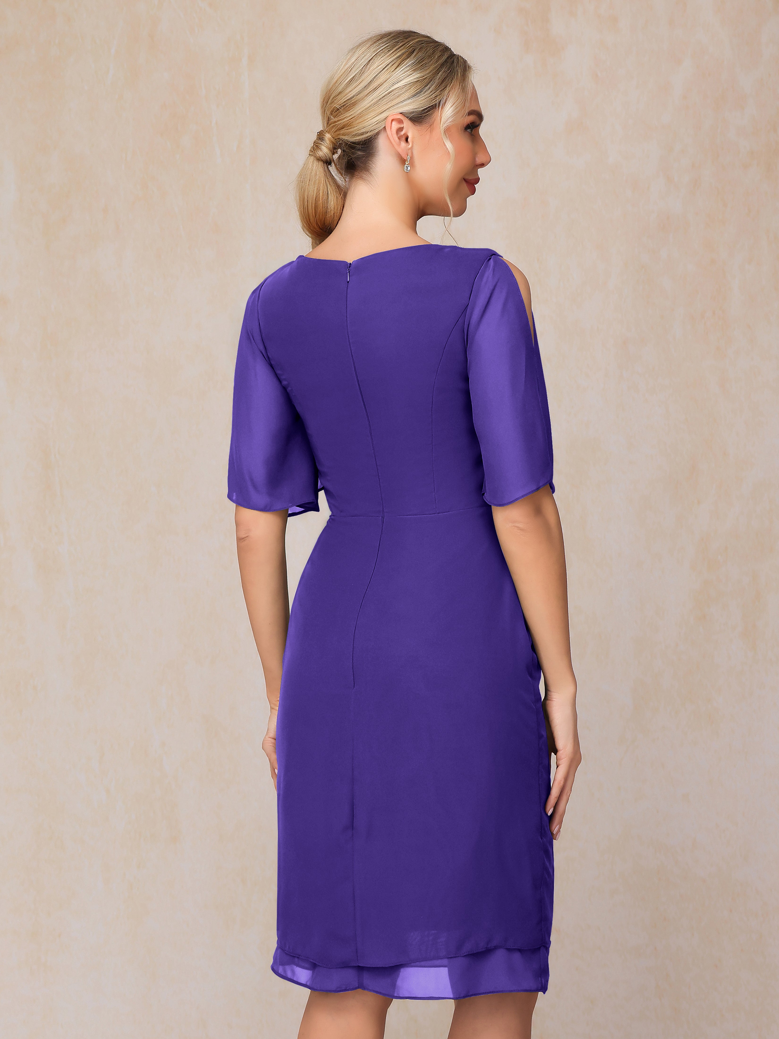 Short Sleeves Beading Knee Length Chiffon Mother Of The Groom Dress