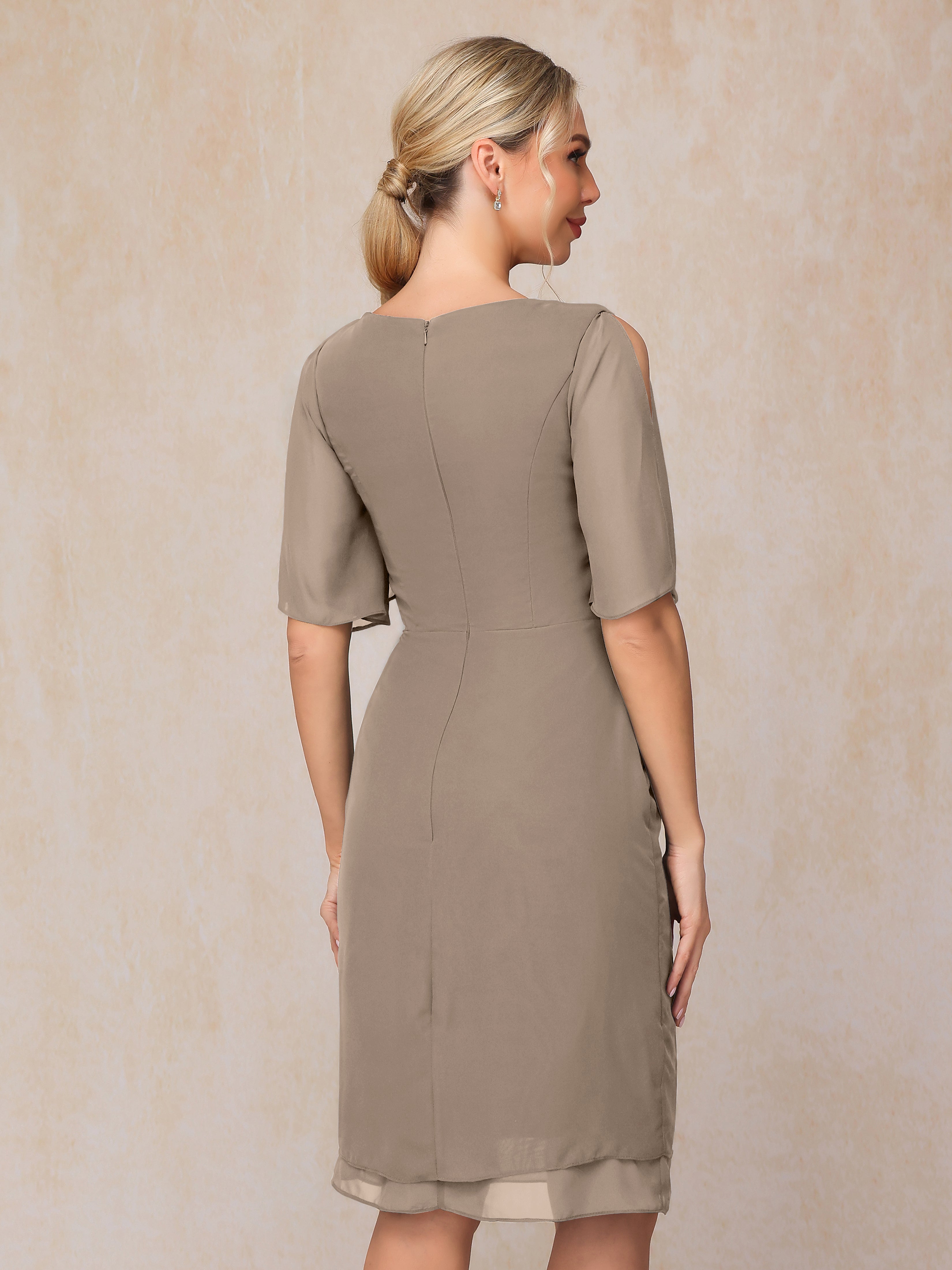 Short Sleeves Beading Knee Length Chiffon Mother Of The Groom Dress