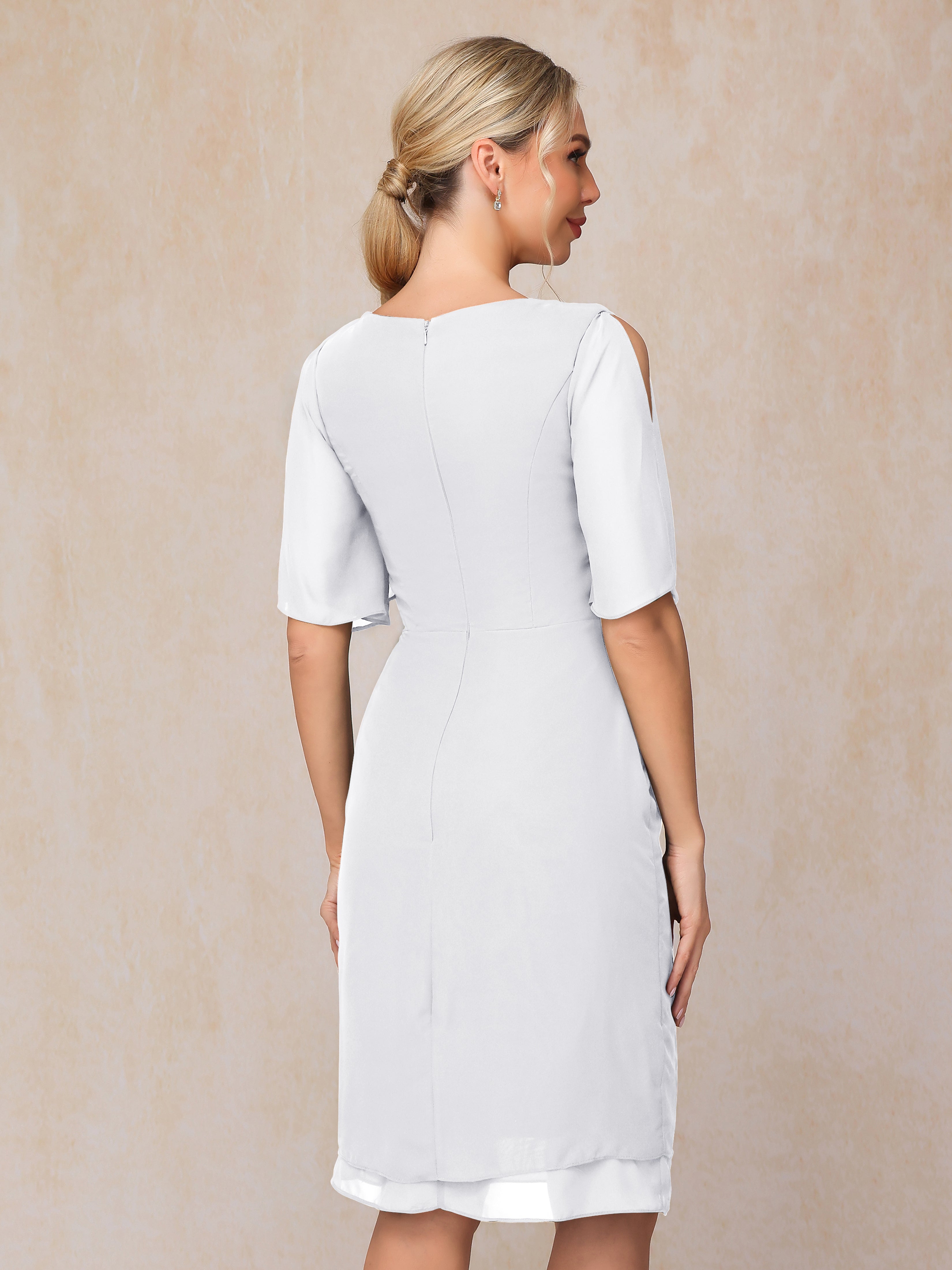 Short Sleeves Beading Knee Length Chiffon Mother Of The Groom Dress